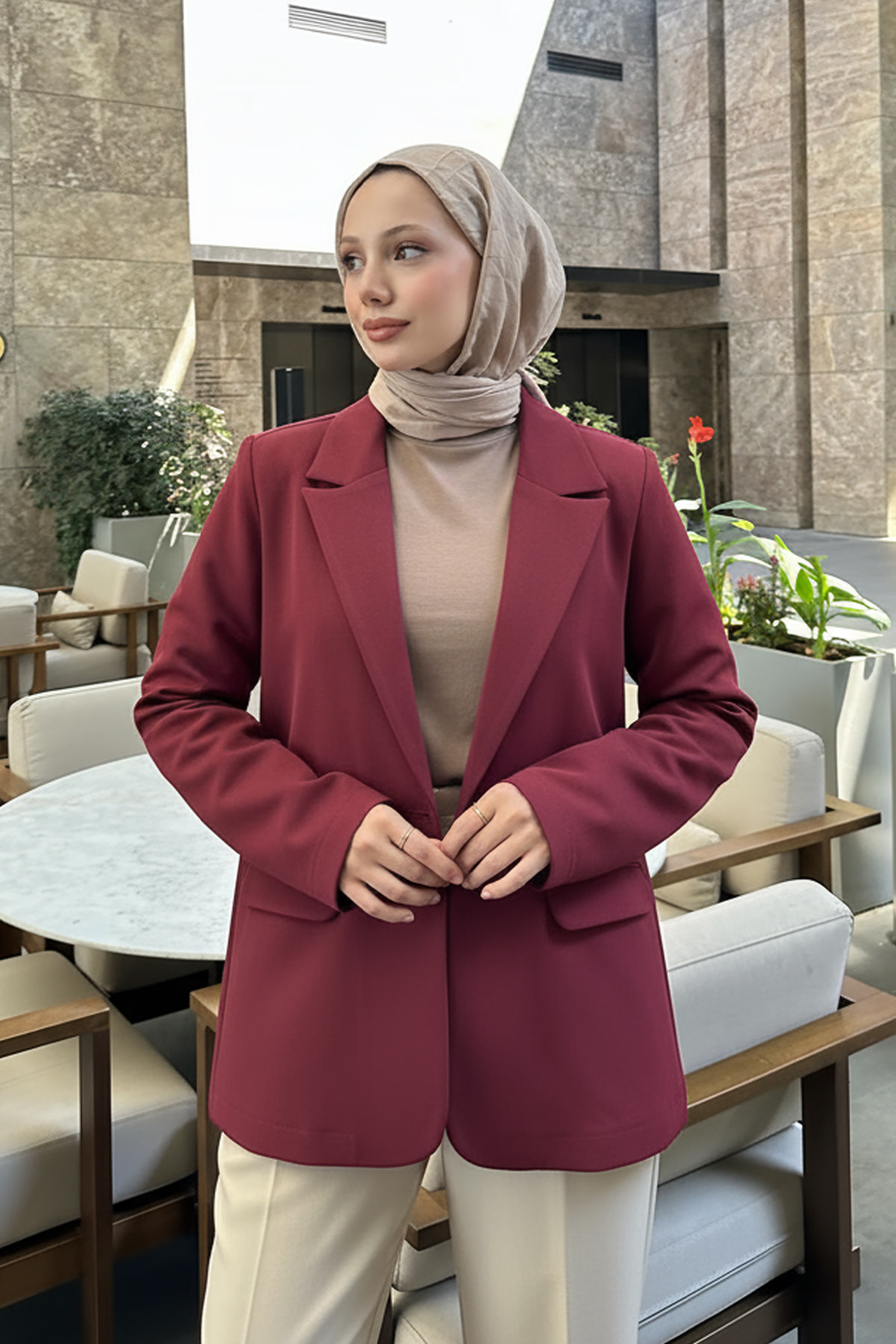 Scuba Blazer Ceket 2272 - BORDO |  