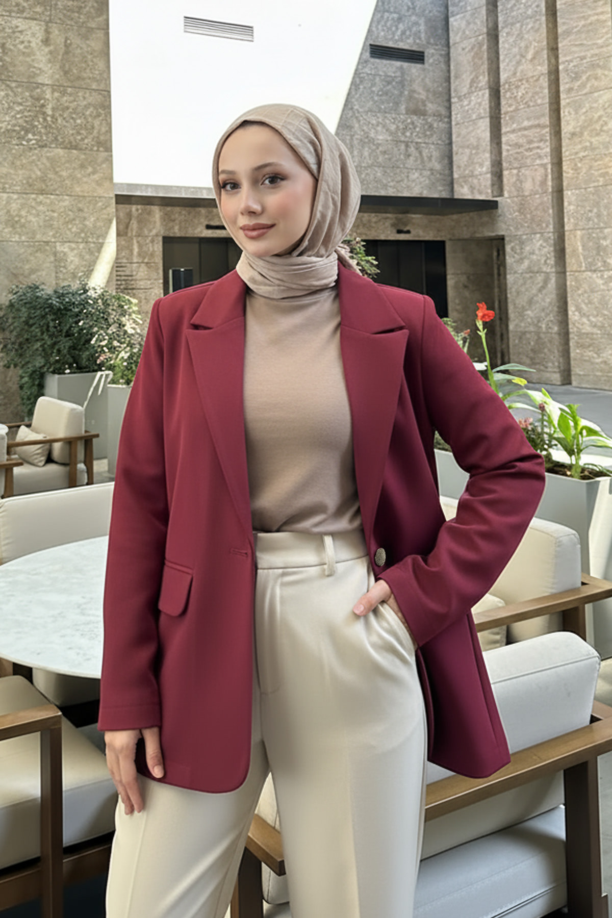 Scuba Blazer Ceket 2272 - BORDO |  