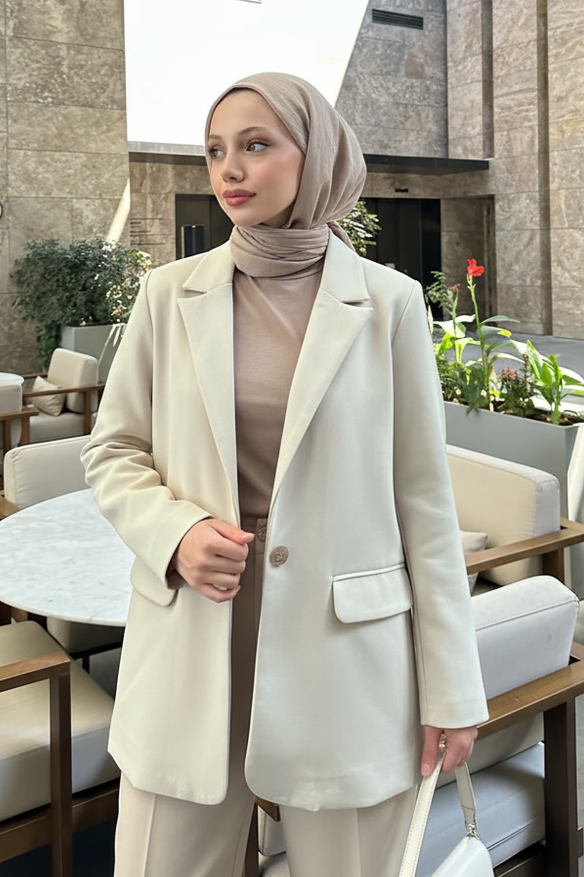 Scuba Blazer Ceket 2272 - TAŞ RENGİ |  