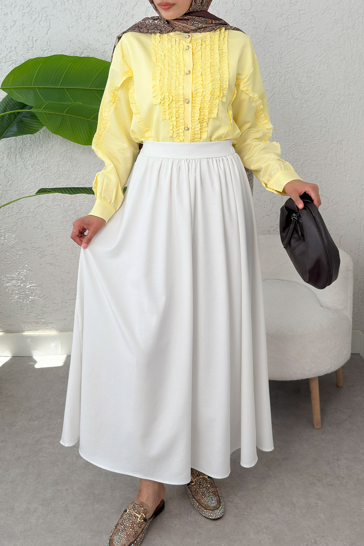 Çan Kesim Kloş Etek 2323 - BEYAZ |  