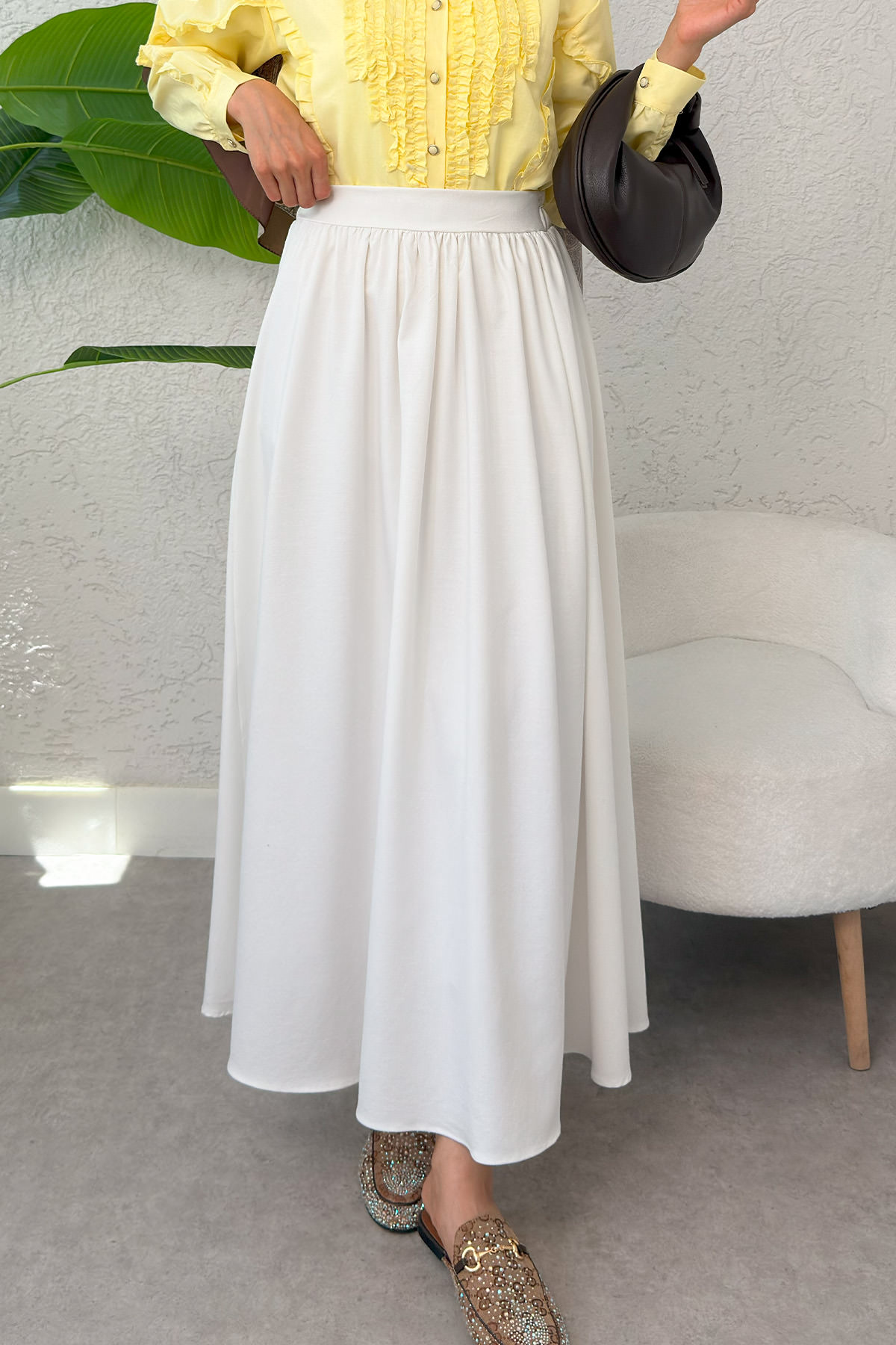 Çan Kesim Kloş Etek 2323 - BEYAZ |  