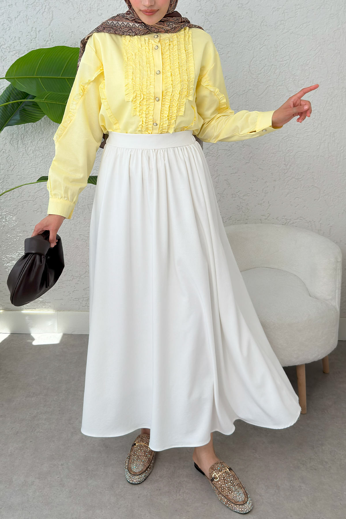 Çan Kesim Kloş Etek 2323 - BEYAZ |  