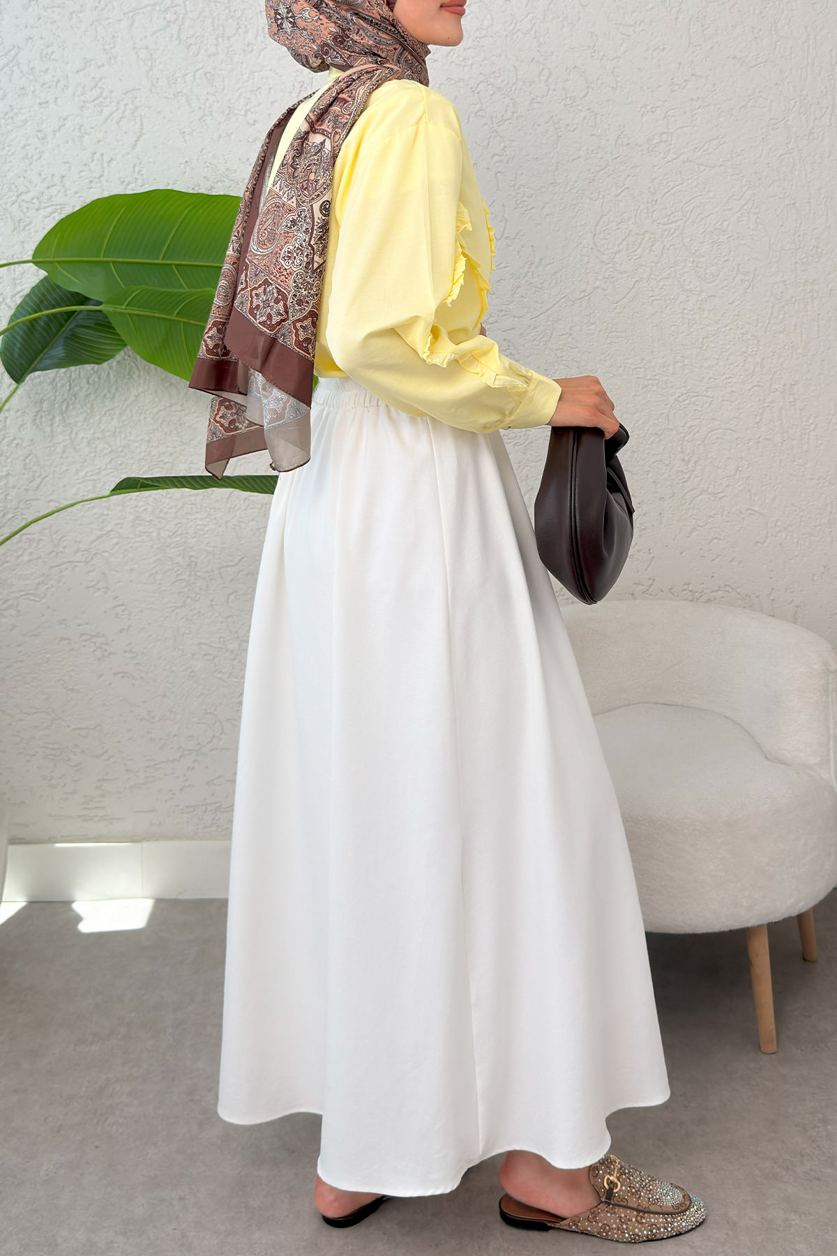 Çan Kesim Kloş Etek 2323 - BEYAZ |  