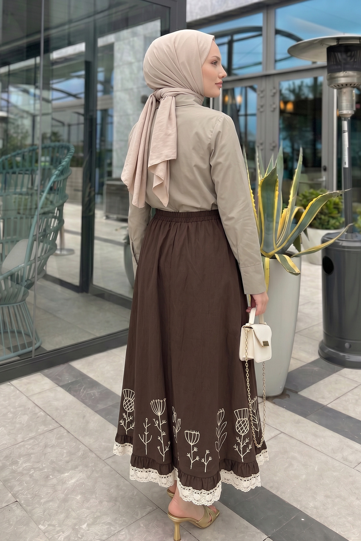 Fisto ve Nakış Detaylı Etek 2329 - KAHVERENGİ |  
