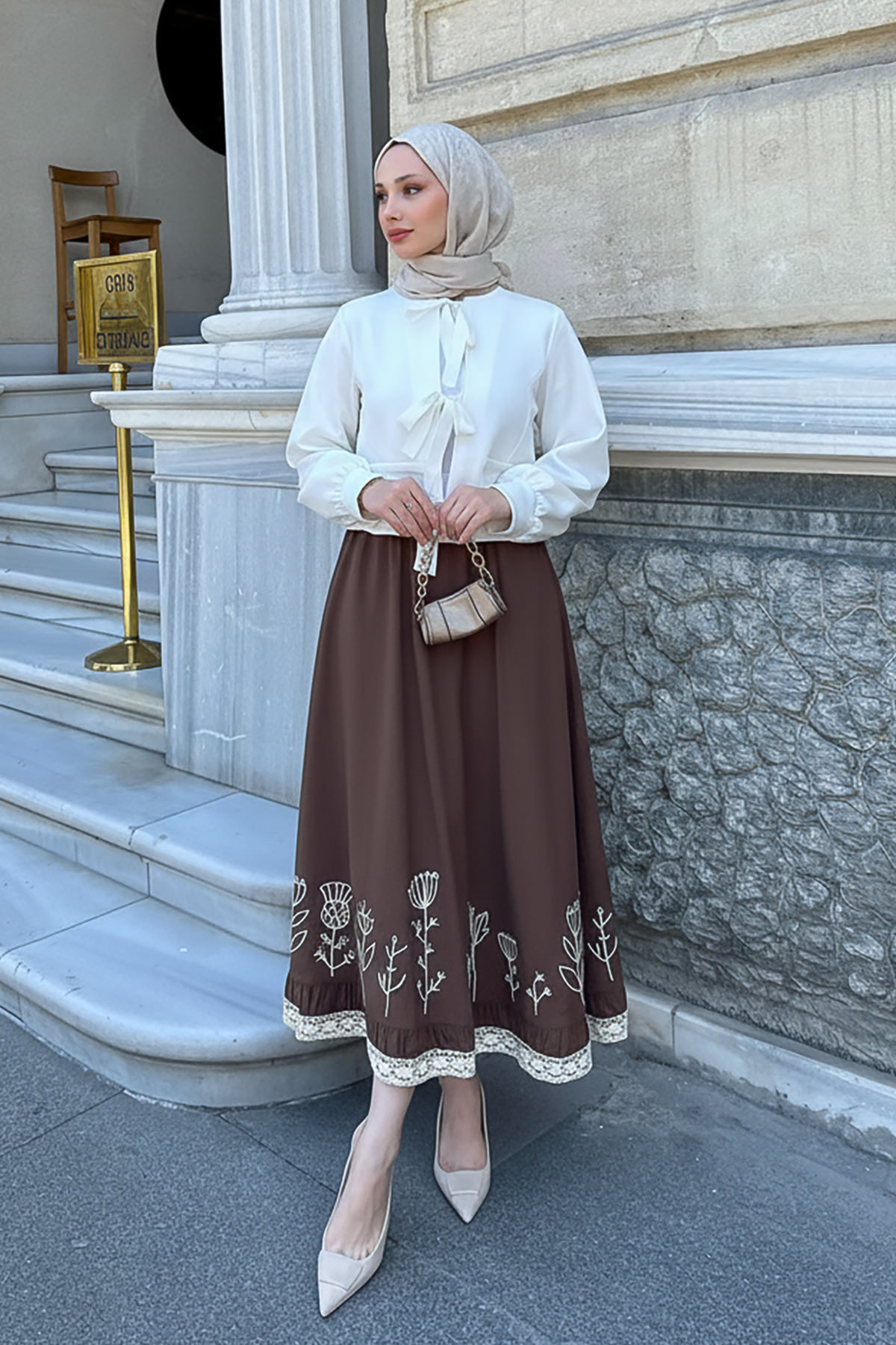 Fisto ve Nakış Detaylı Etek 2329 - KAHVERENGİ |  