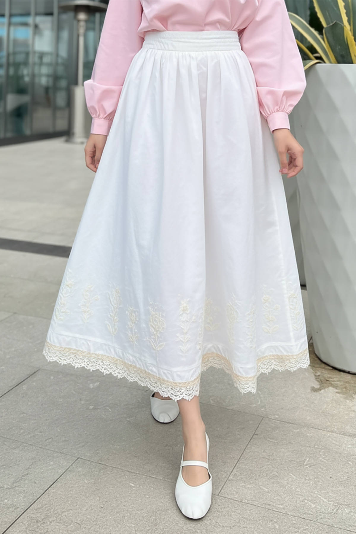 Fisto ve Nakış Detaylı Etek 2329 - KREM |  