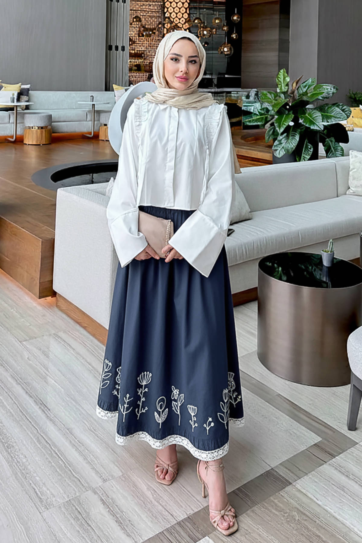 Fisto ve Nakış Detaylı Etek 2329 - LACİVERT |  