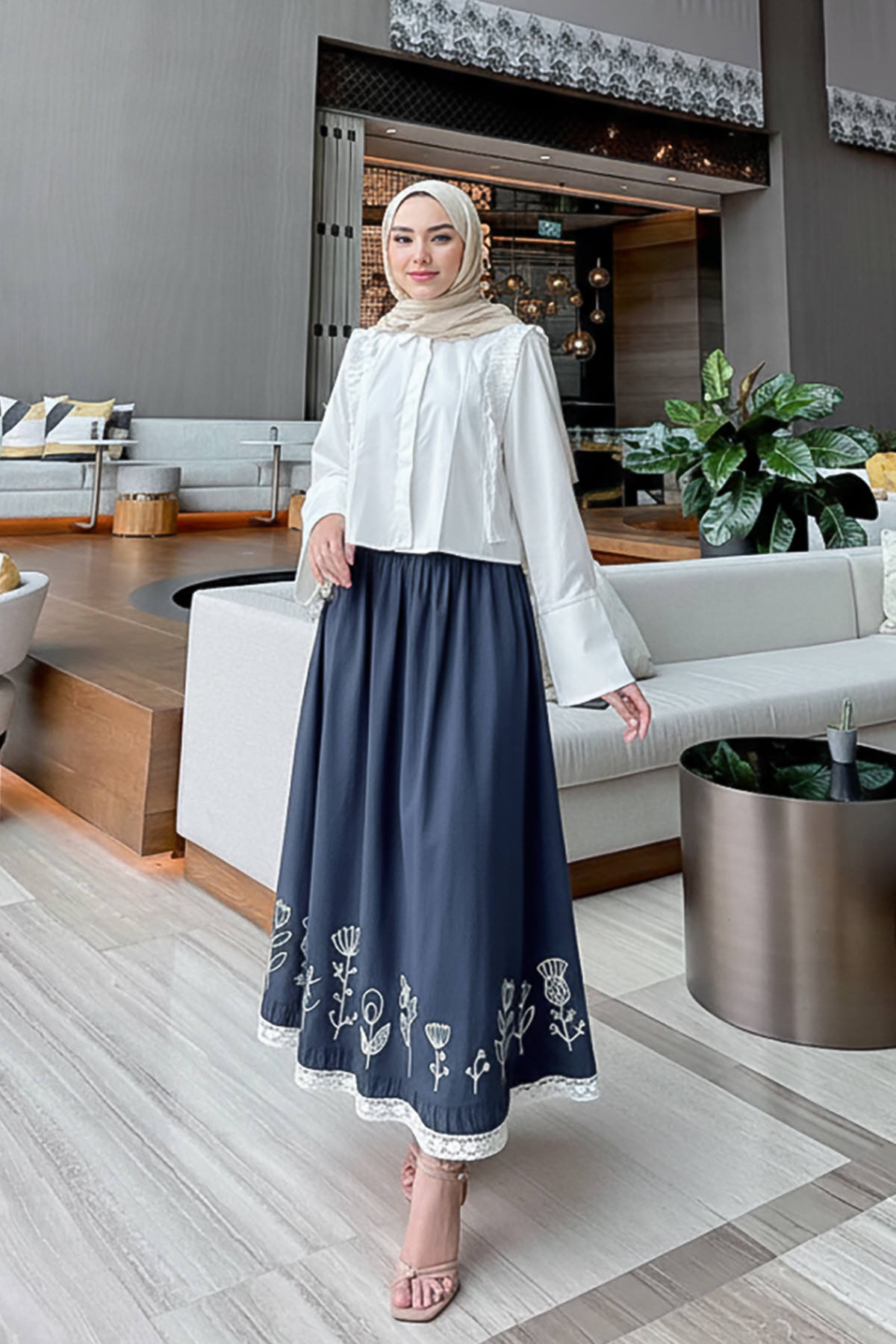 Fisto ve Nakış Detaylı Etek 2329 - LACİVERT |  