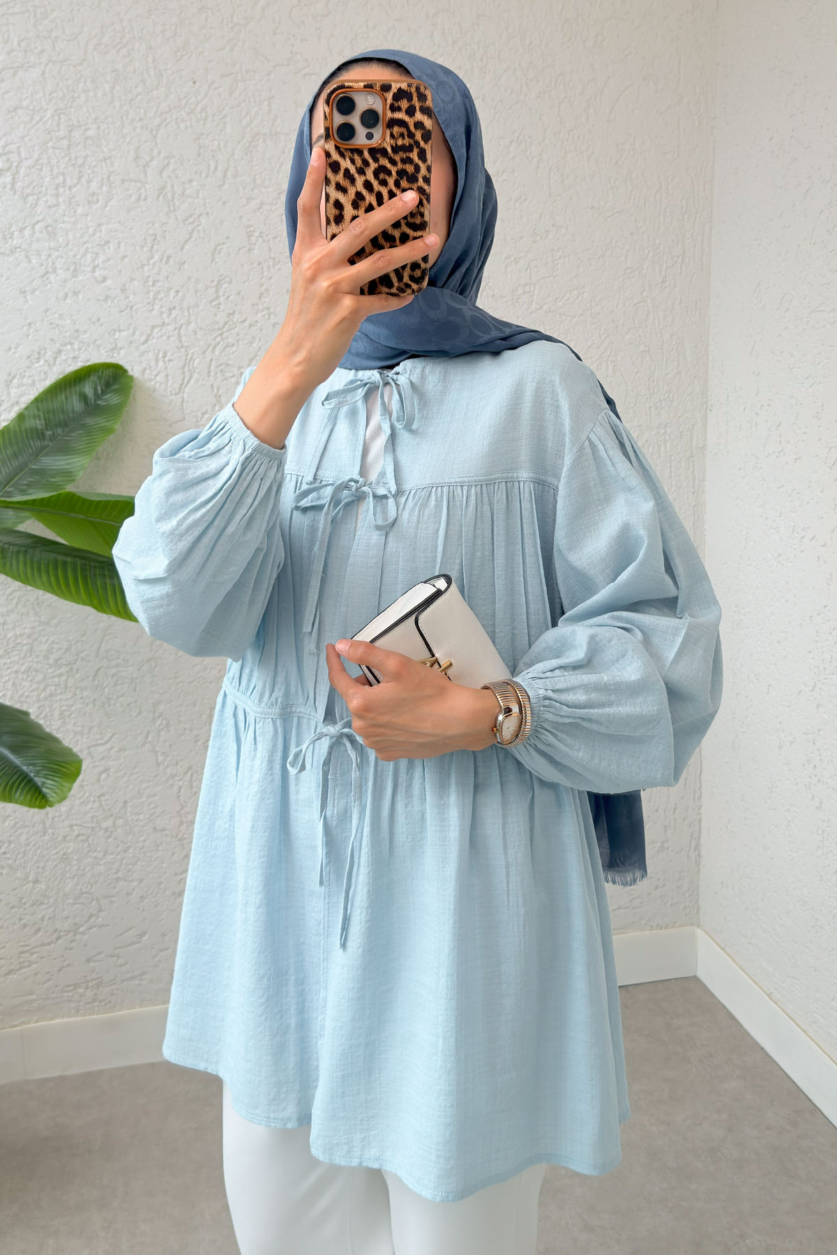 Ön Büzgülü Uzun Tunik 2338 - BEBE MAVİSİ |  