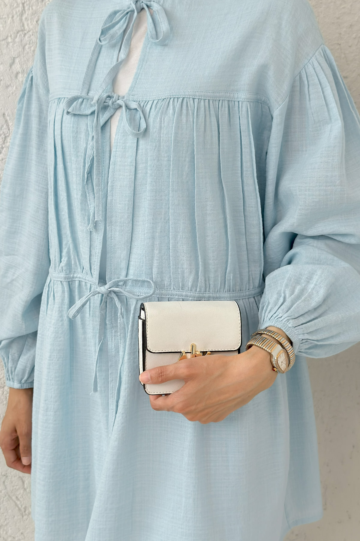 Ön Büzgülü Uzun Tunik 2338 - BEBE MAVİSİ |  