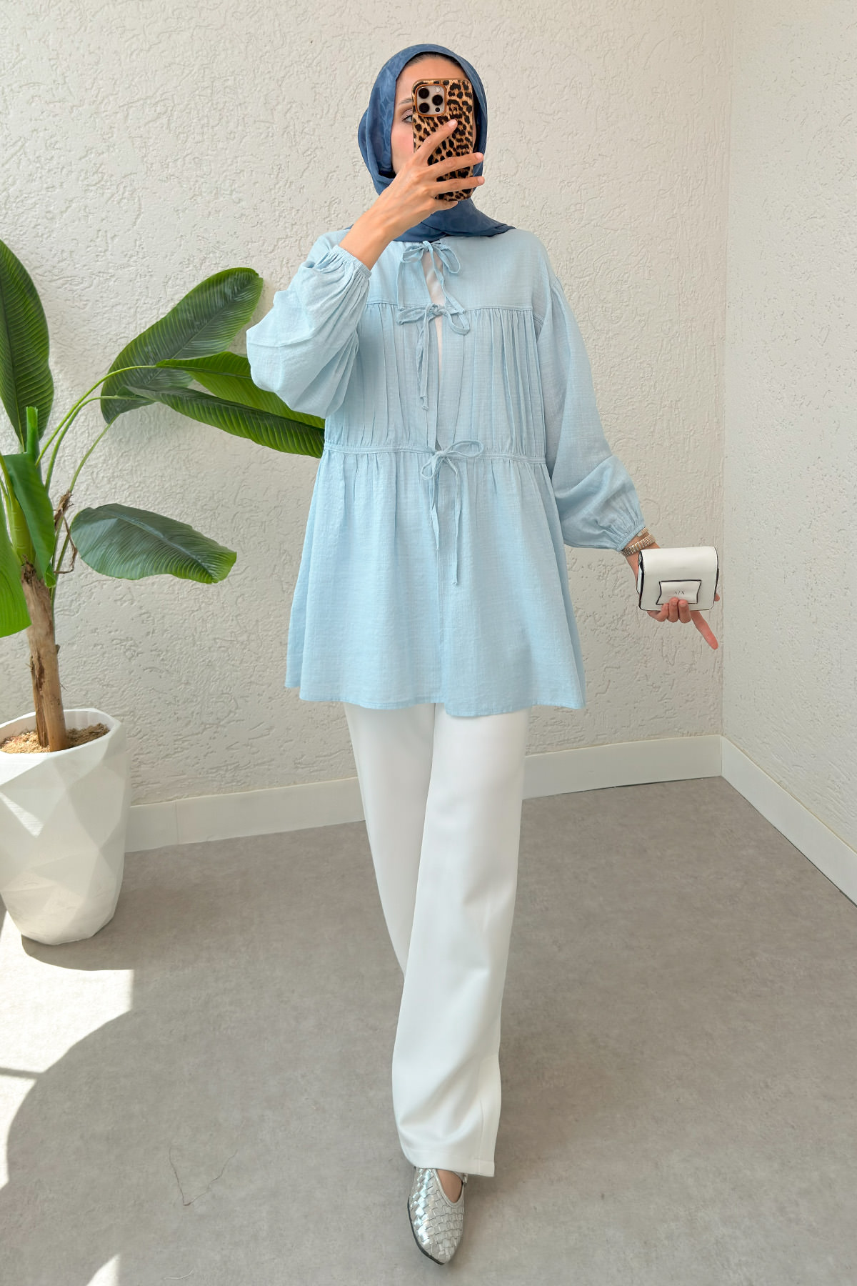 Ön Büzgülü Uzun Tunik 2338 - BEBE MAVİSİ |  