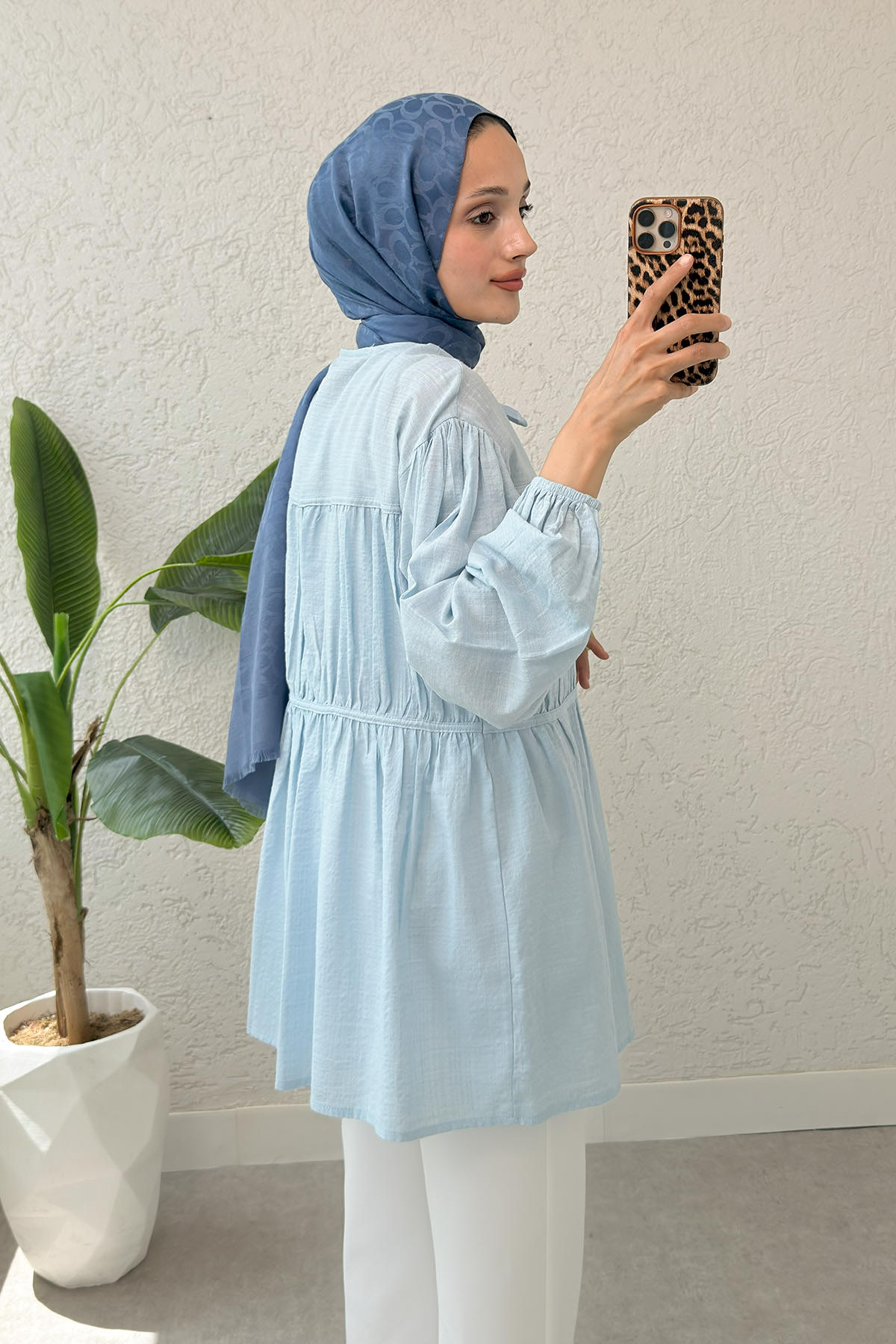 Ön Büzgülü Uzun Tunik 2338 - BEBE MAVİSİ |  