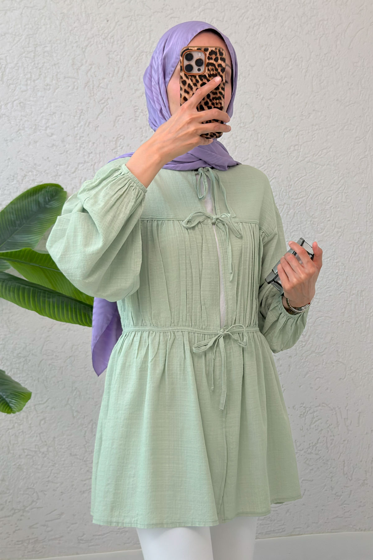 Ön Büzgülü Uzun Tunik 2338 - MİNT YEŞİLİ |  