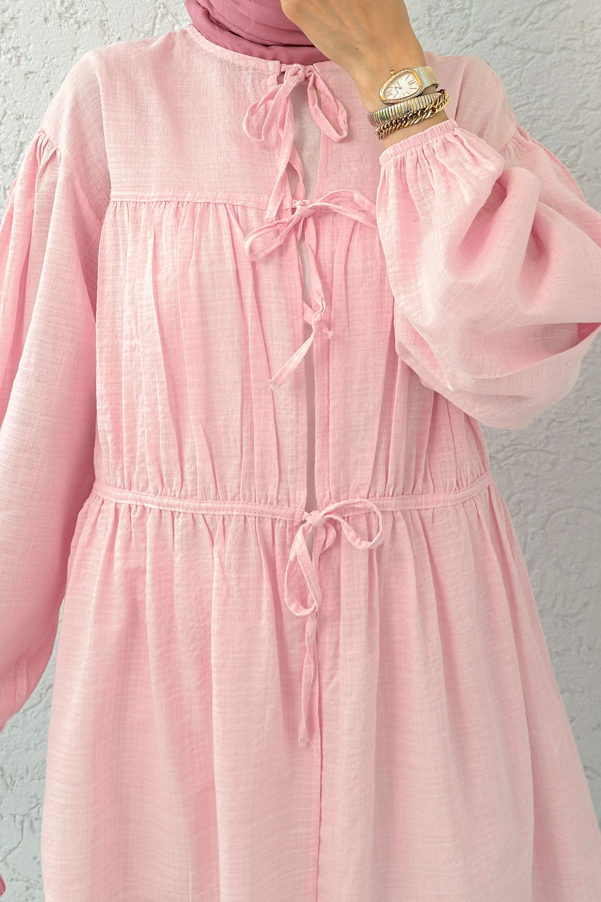 Ön Büzgülü Uzun Tunik 2338 - PEMBE |  