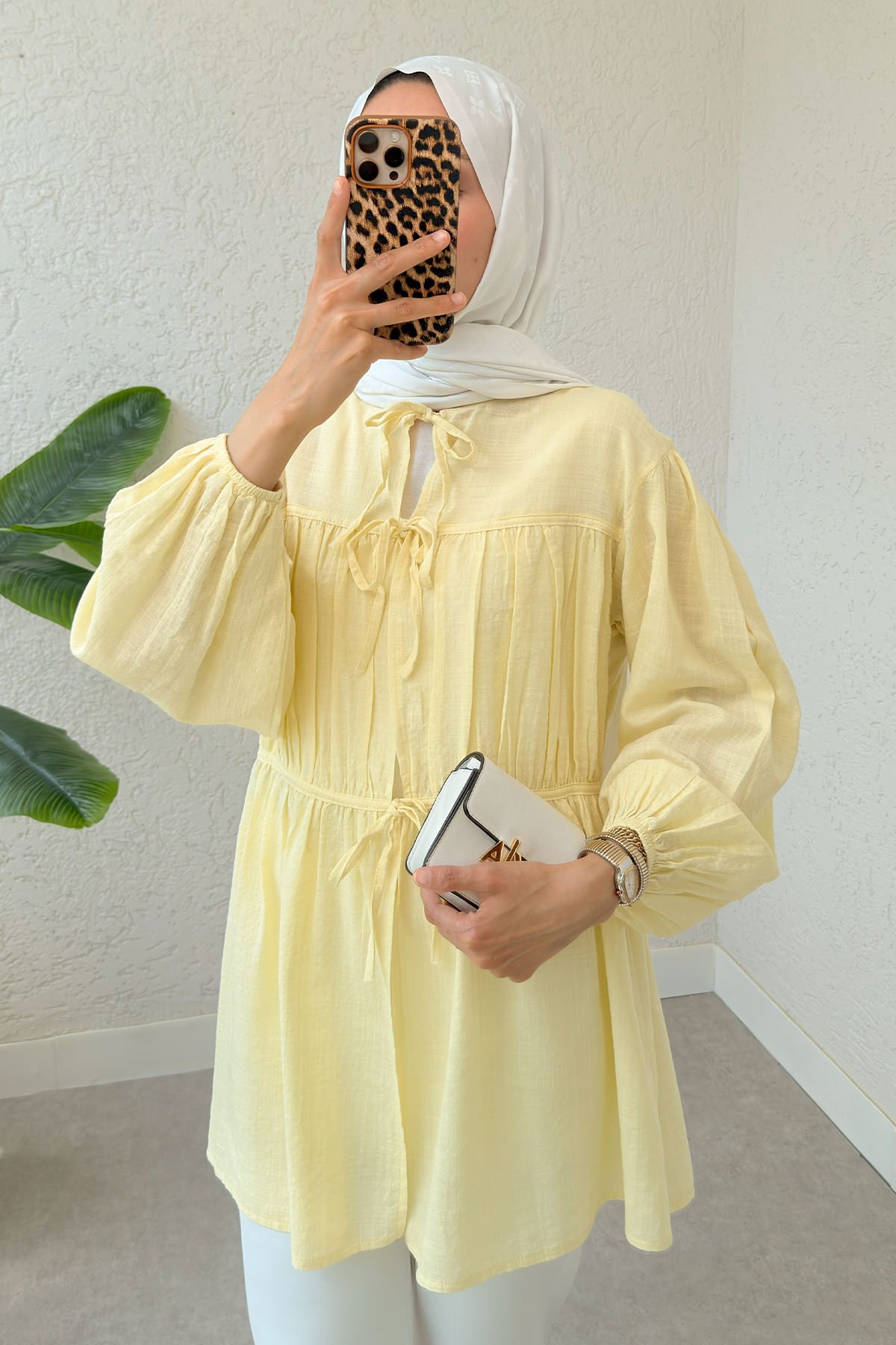 Ön Büzgülü Uzun Tunik 2338 - SARI |  