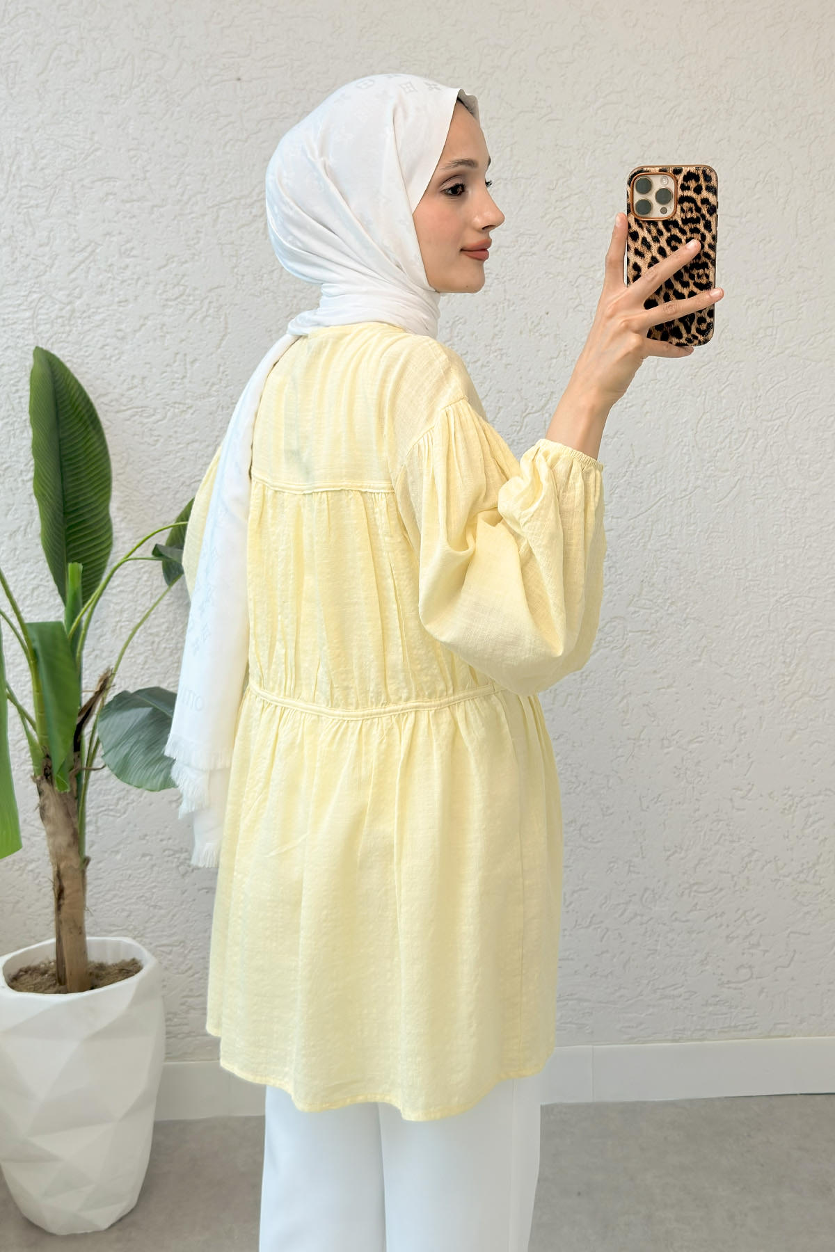 Ön Büzgülü Uzun Tunik 2338 - SARI |  