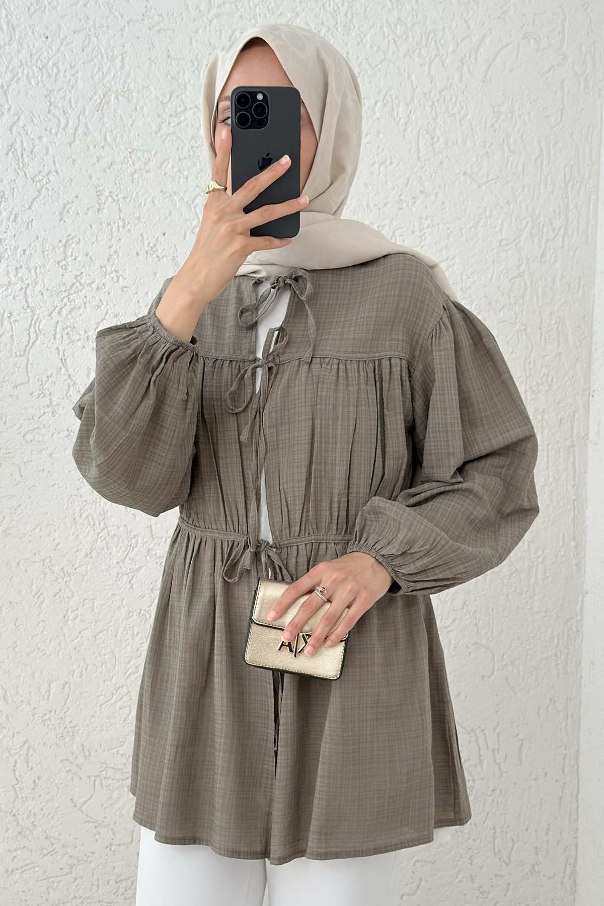 Ön Büzgülü Uzun Tunik 2338 - KÜF YEŞİLİ |  