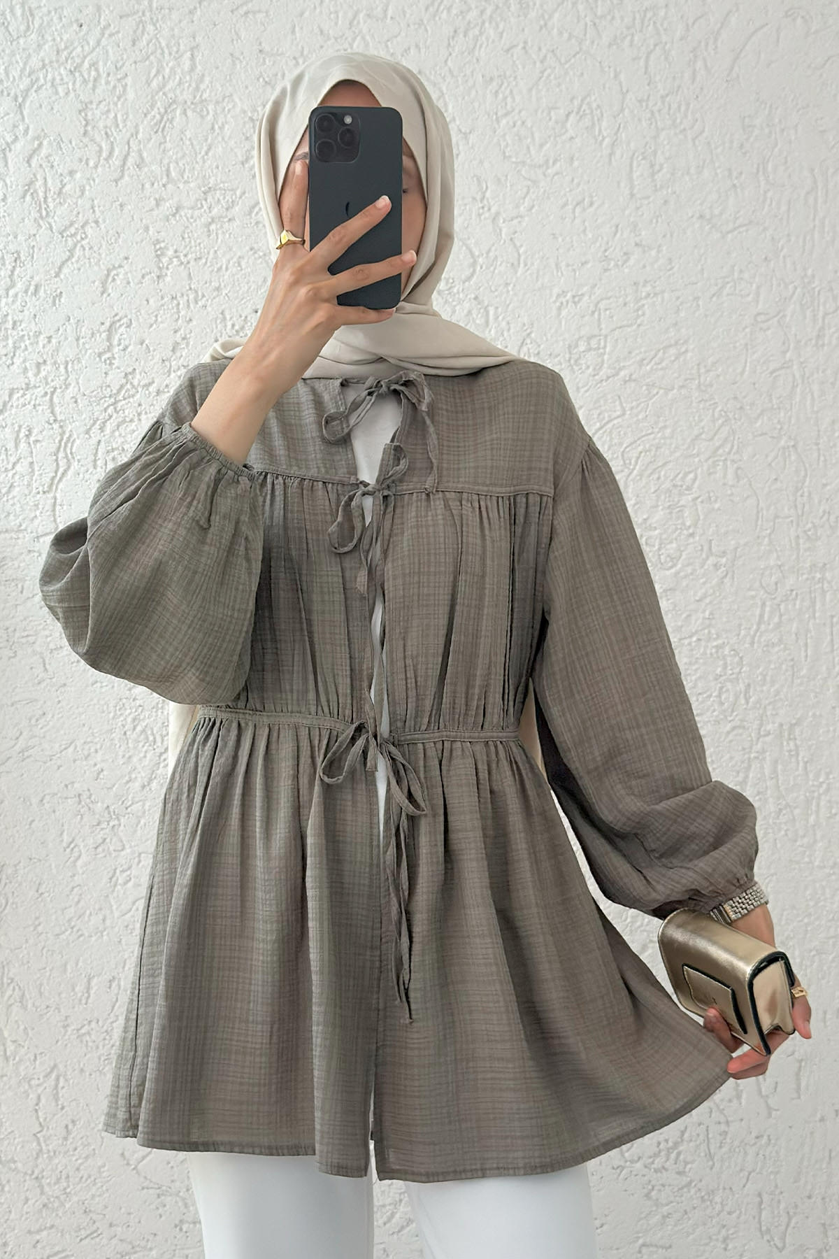 Ön Büzgülü Uzun Tunik 2338 - KÜF YEŞİLİ |  