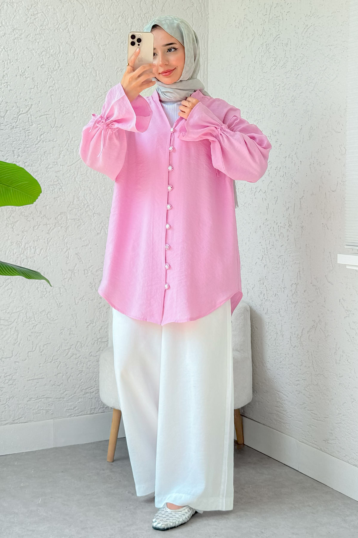 Hakim Yaka Gömlek 2340 - PEMBE |  