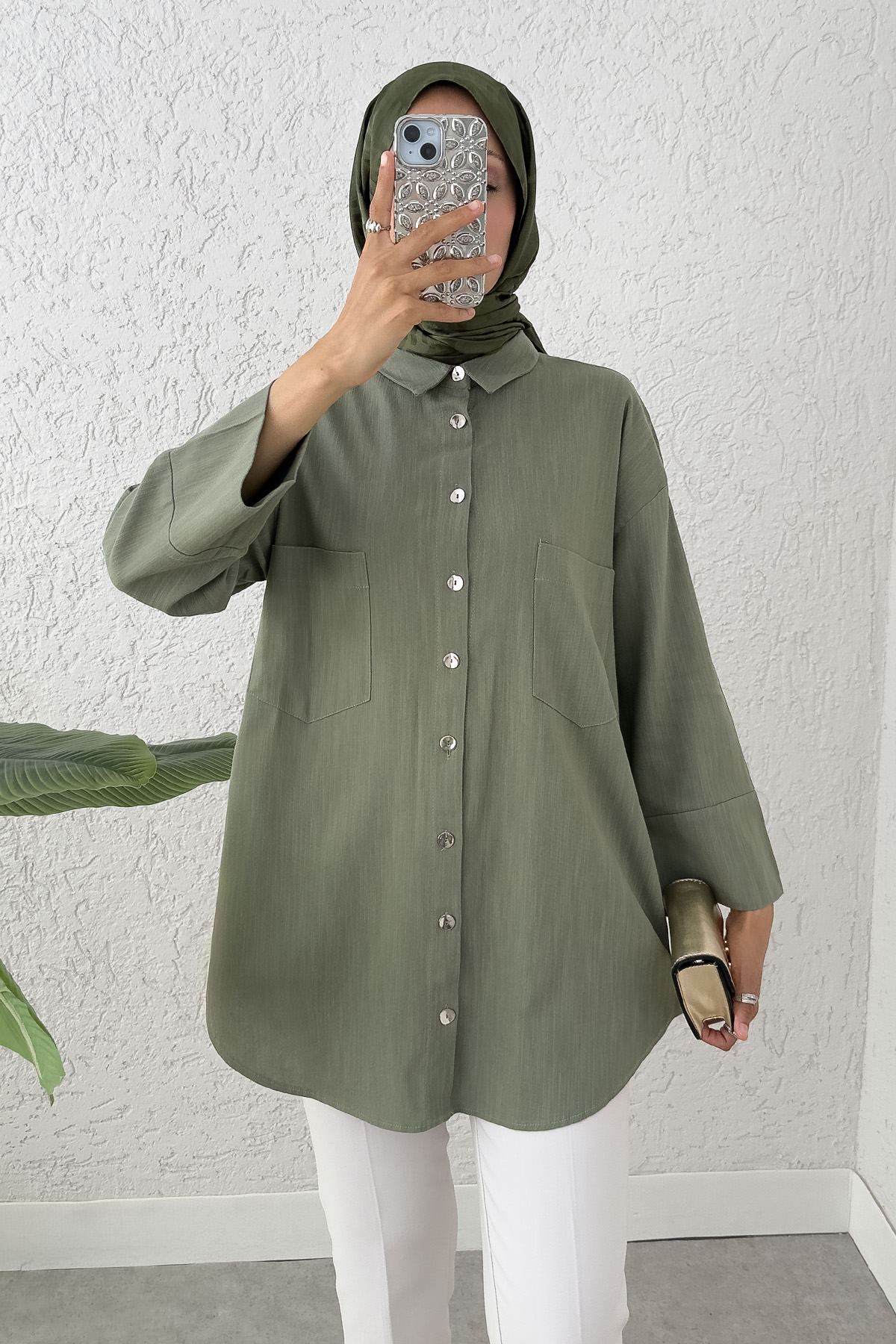 Kimono Kol Cepli Gömlek 2344 - HAKİ |  