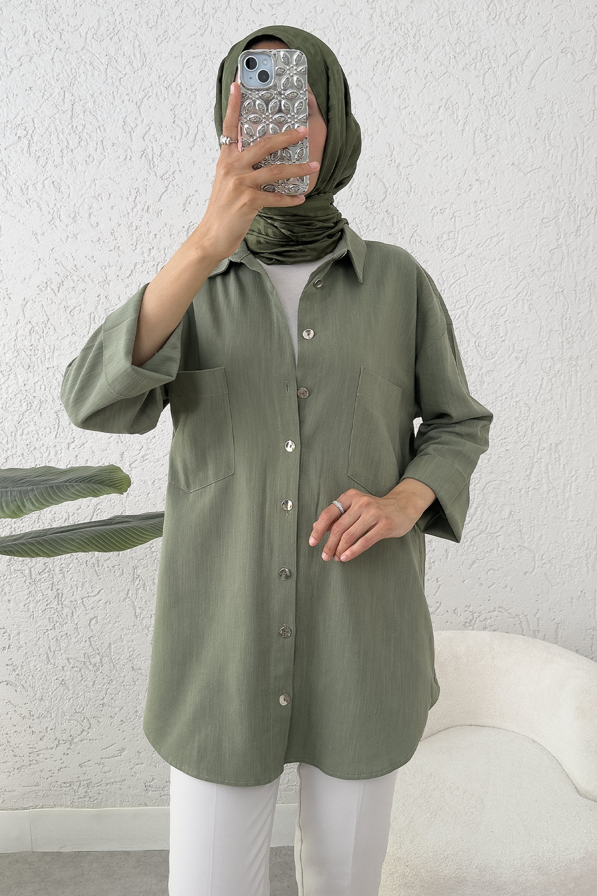 Kimono Kol Cepli Gömlek 2344 - HAKİ |  