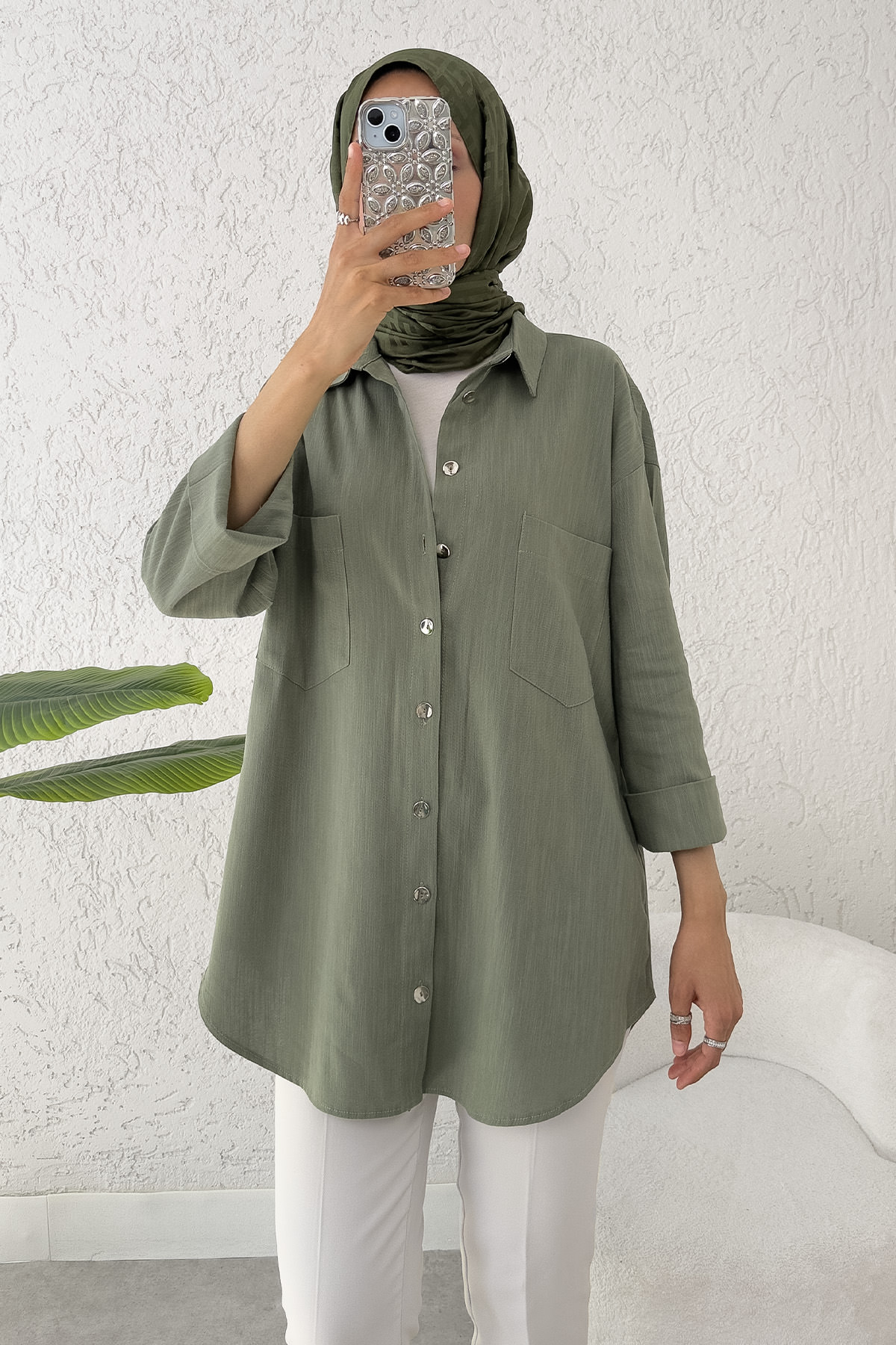 Kimono Kol Cepli Gömlek 2344 - HAKİ |  
