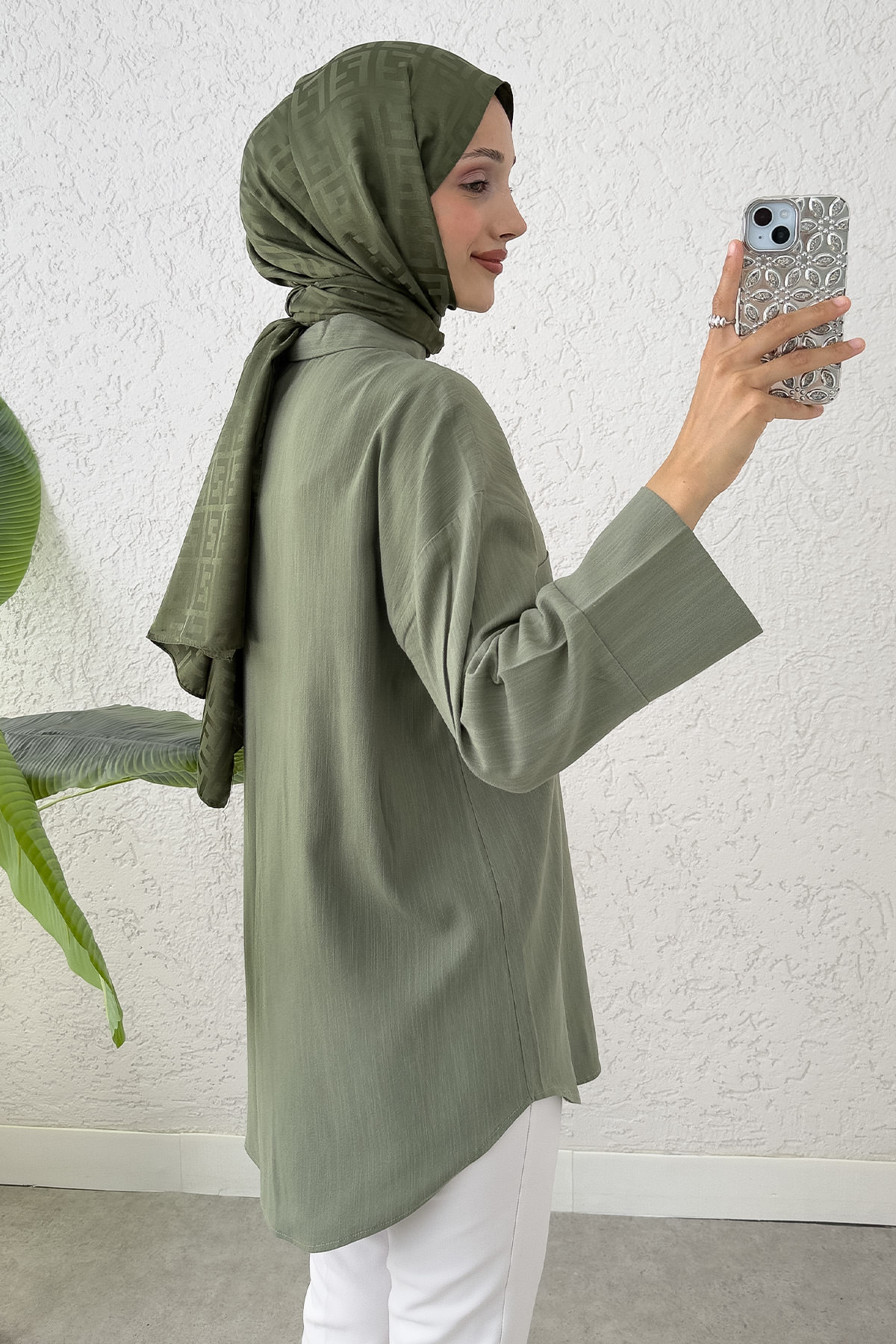 Kimono Kol Cepli Gömlek 2344 - HAKİ |  