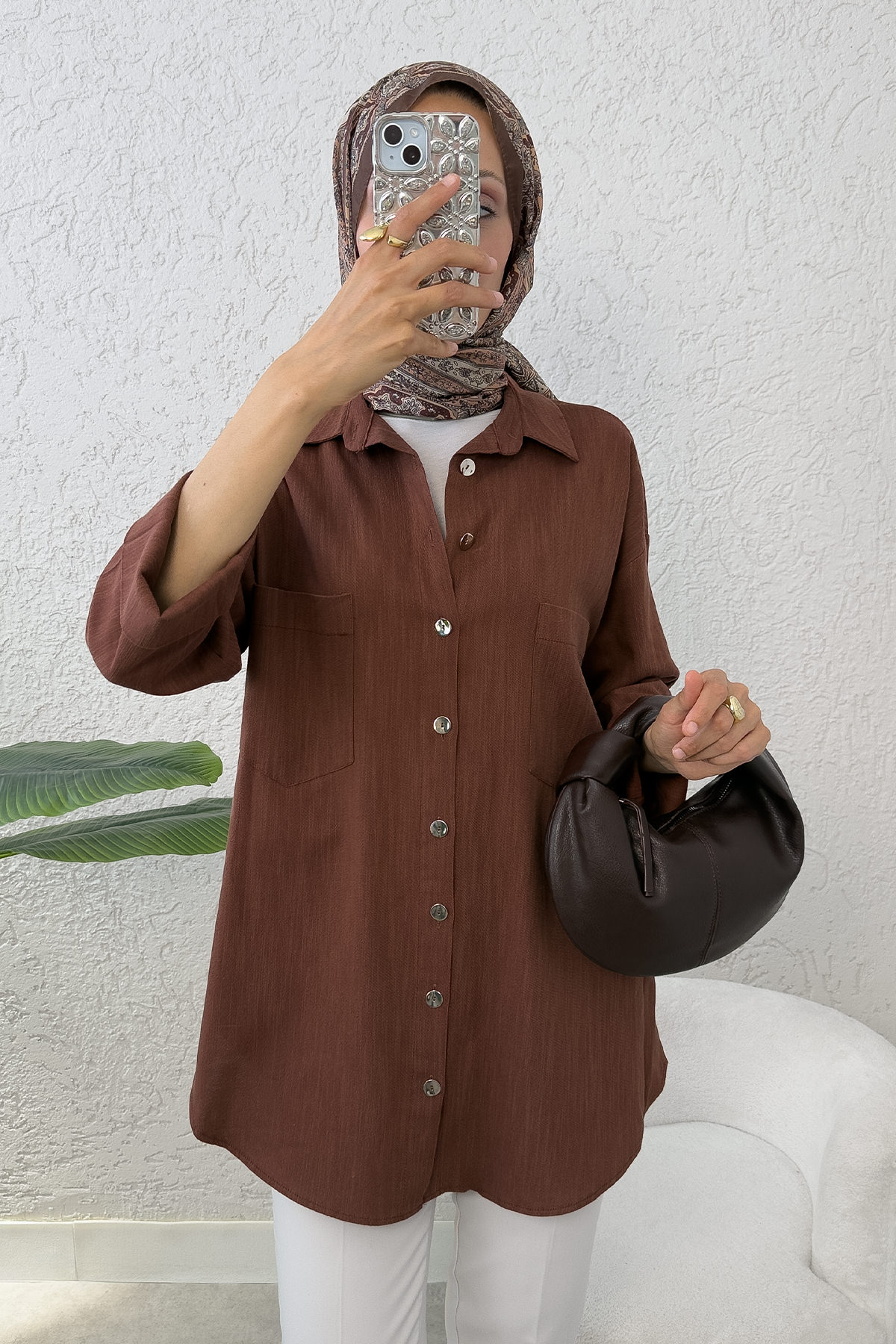 Kimono Kol Cepli Gömlek 2344 - KAHVERENGİ |  