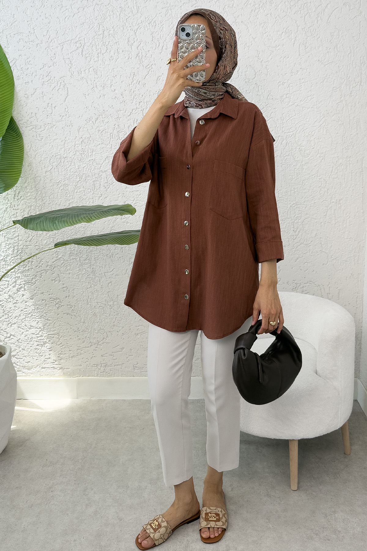 Kimono Kol Cepli Gömlek 2344 - KAHVERENGİ |  