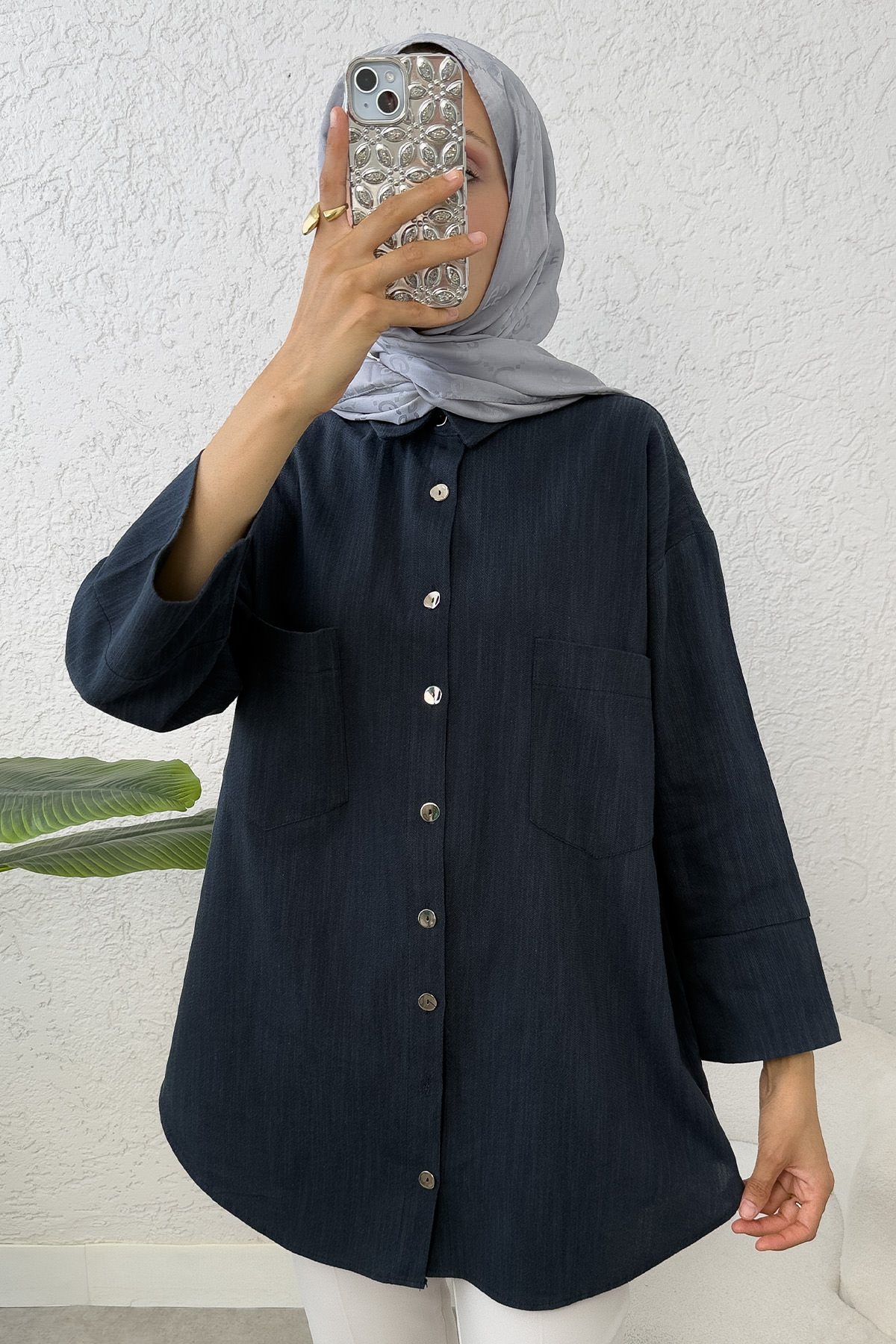 Kimono Kol Cepli Gömlek 2344 - LACİVERT |  