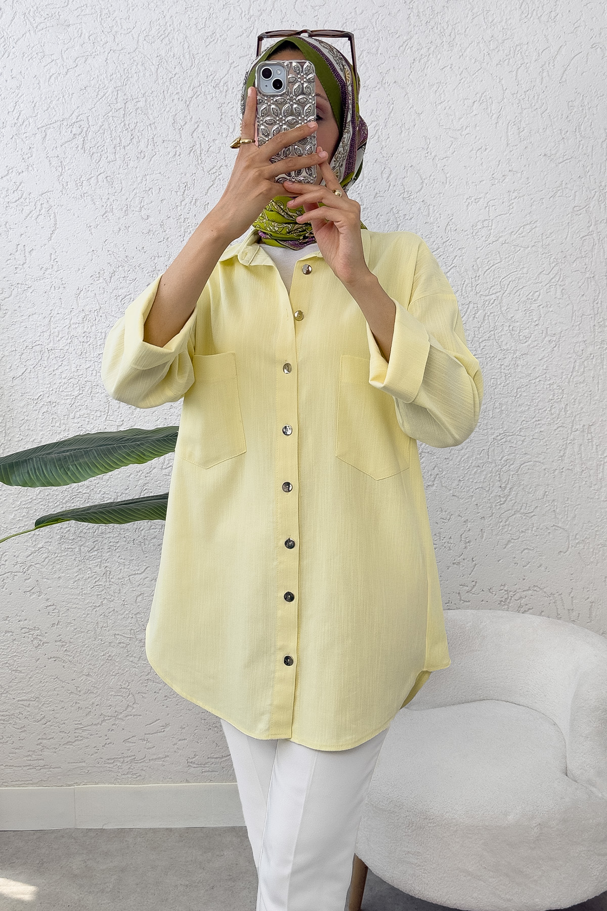 Kimono Kol Cepli Gömlek 2344 - SARI |  