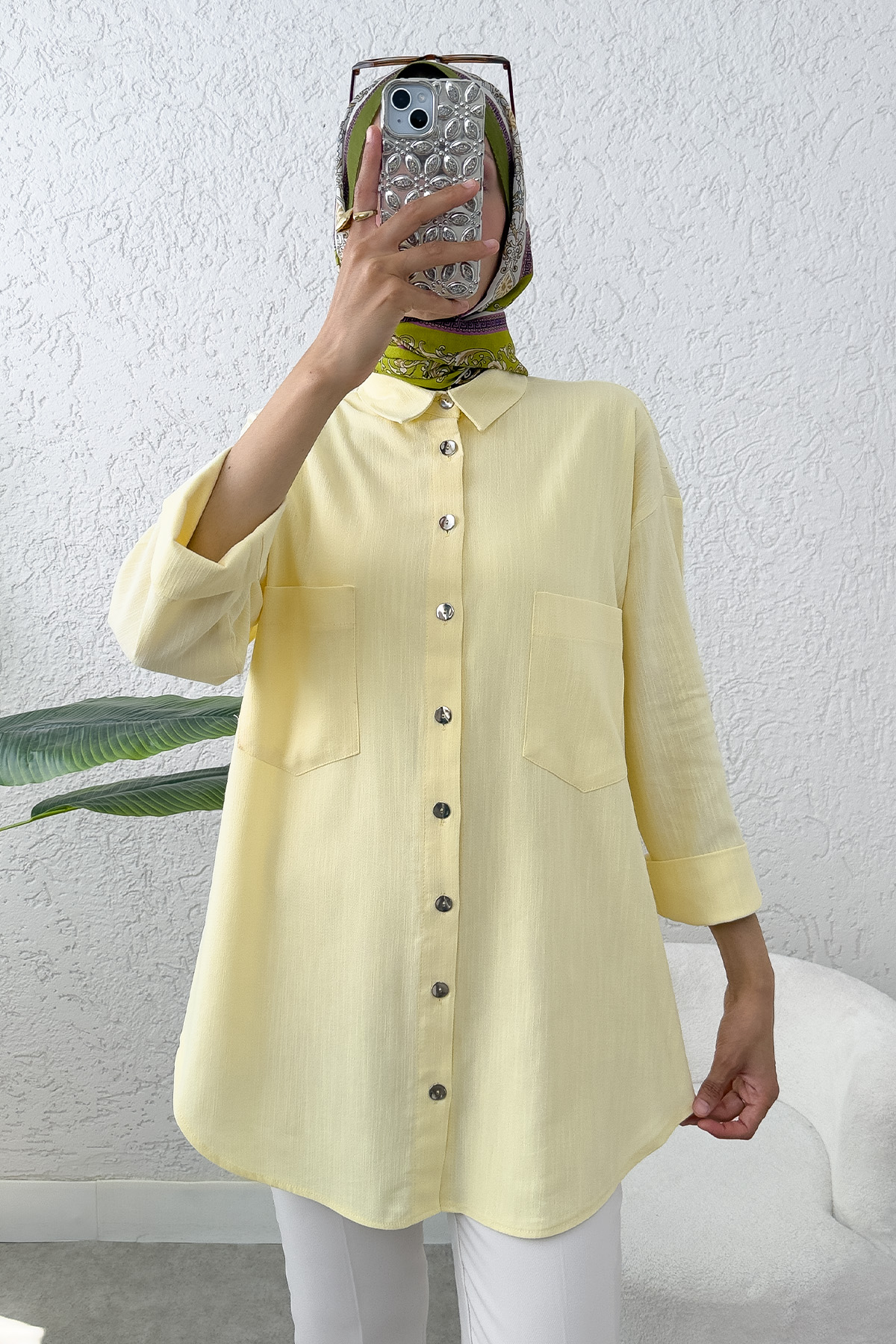 Kimono Kol Cepli Gömlek 2344 - SARI |  