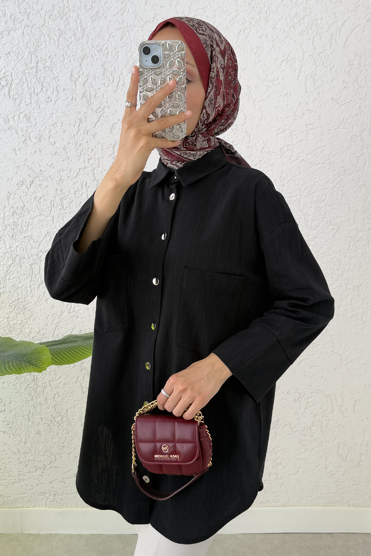 Kimono Kol Cepli Gömlek 2344 - SİYAH |  