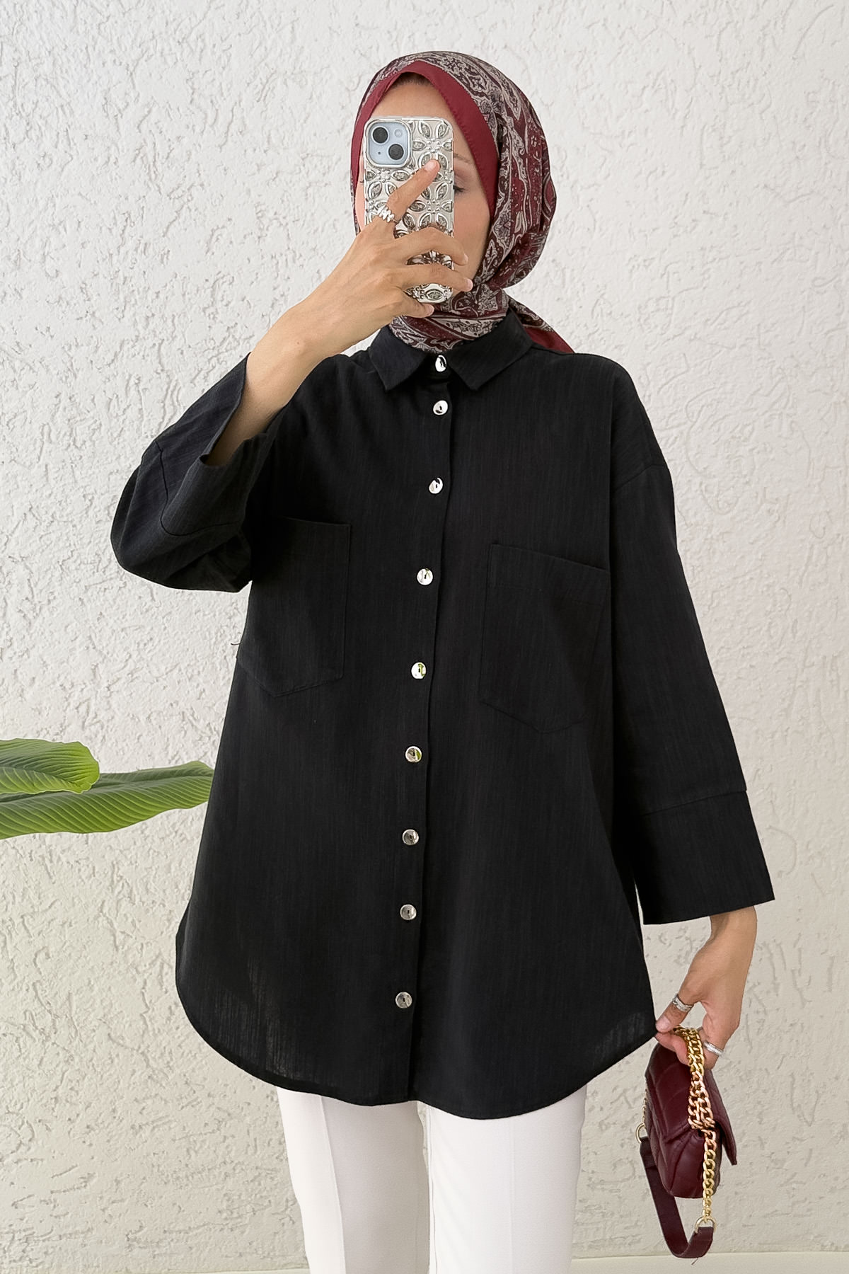 Kimono Kol Cepli Gömlek 2344 - SİYAH |  