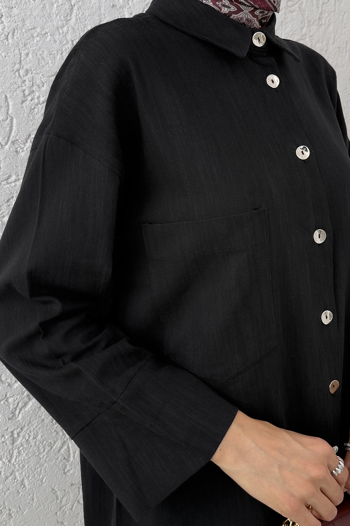 Kimono Kol Cepli Gömlek 2344 - SİYAH |  