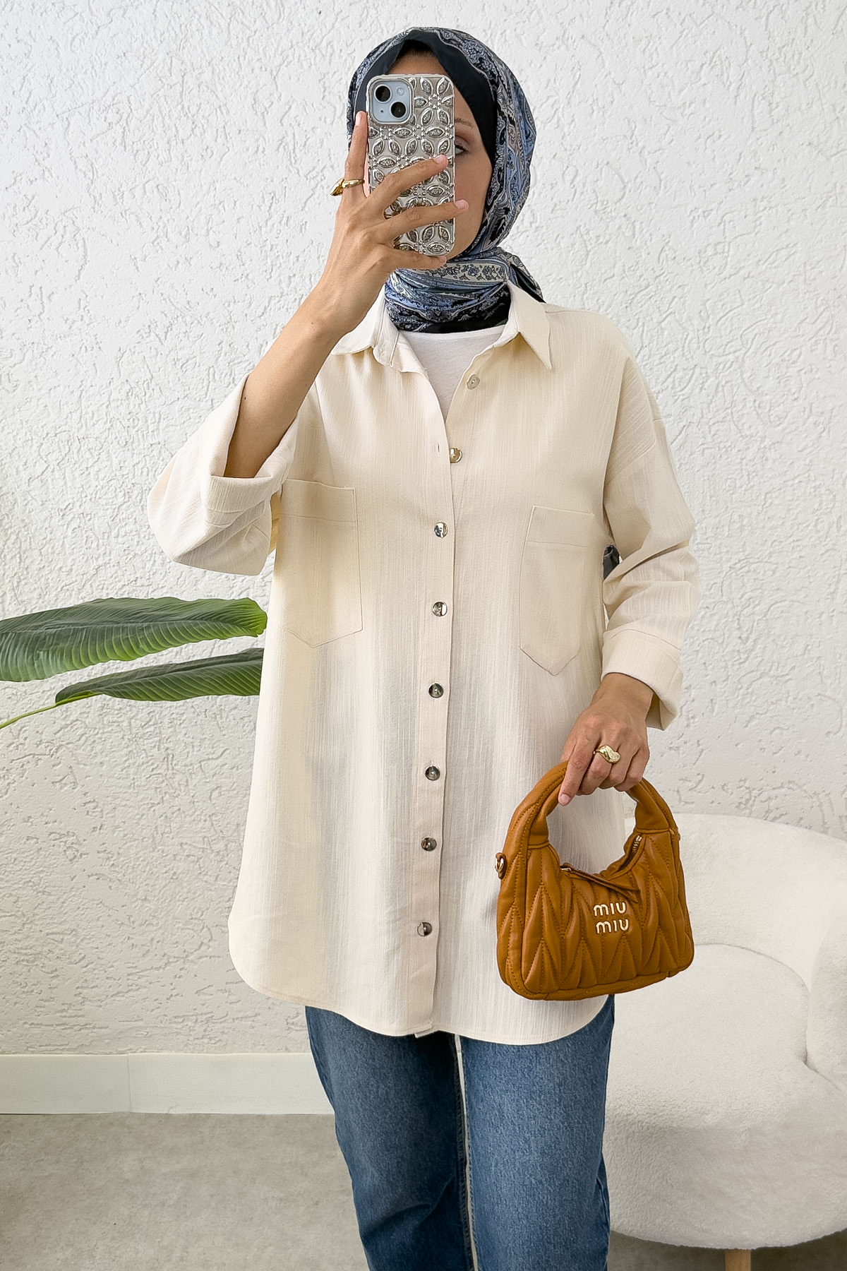 Kimono Kol Cepli Gömlek 2344 - TAŞ RENGİ |  