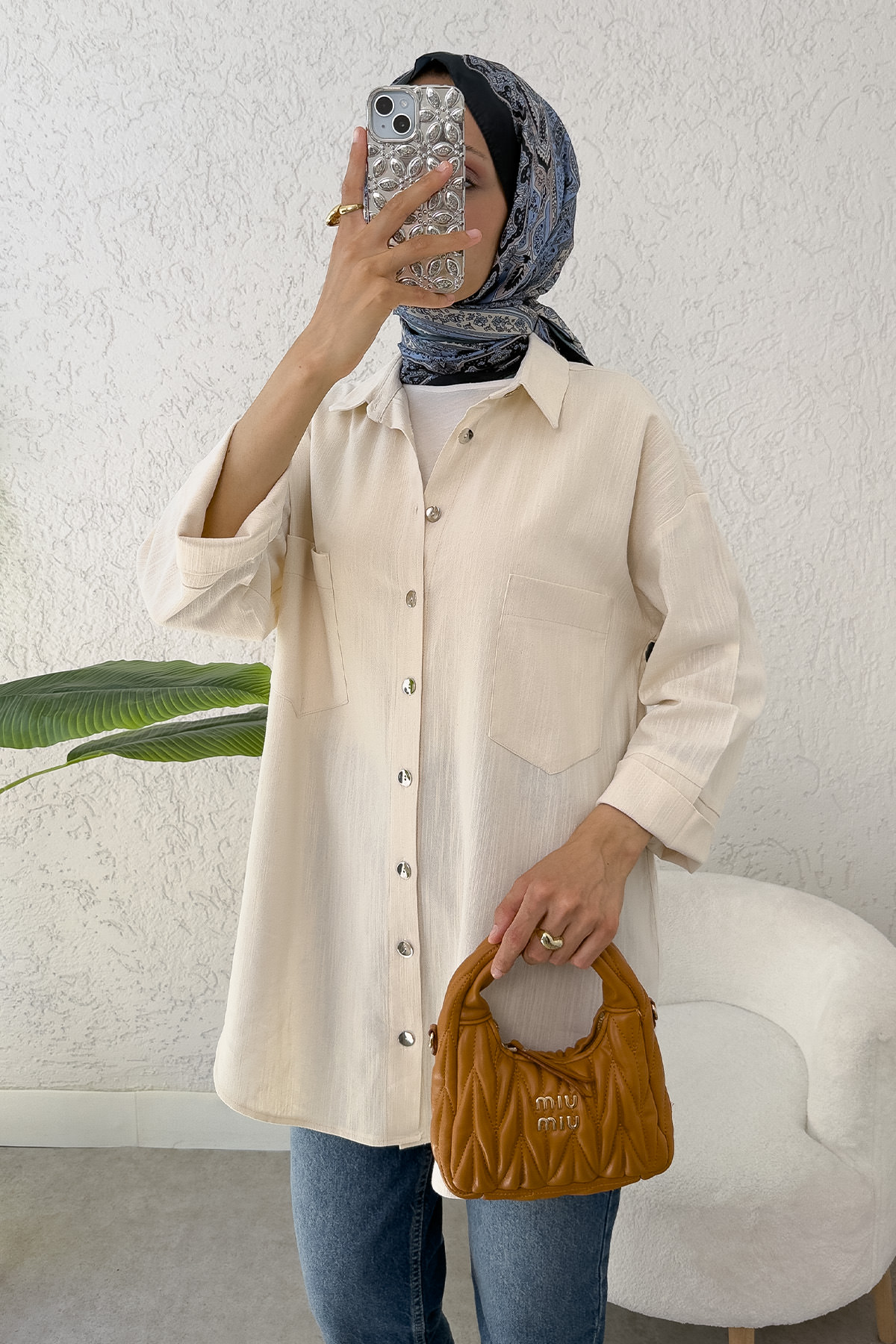 Kimono Kol Cepli Gömlek 2344 - TAŞ RENGİ |  