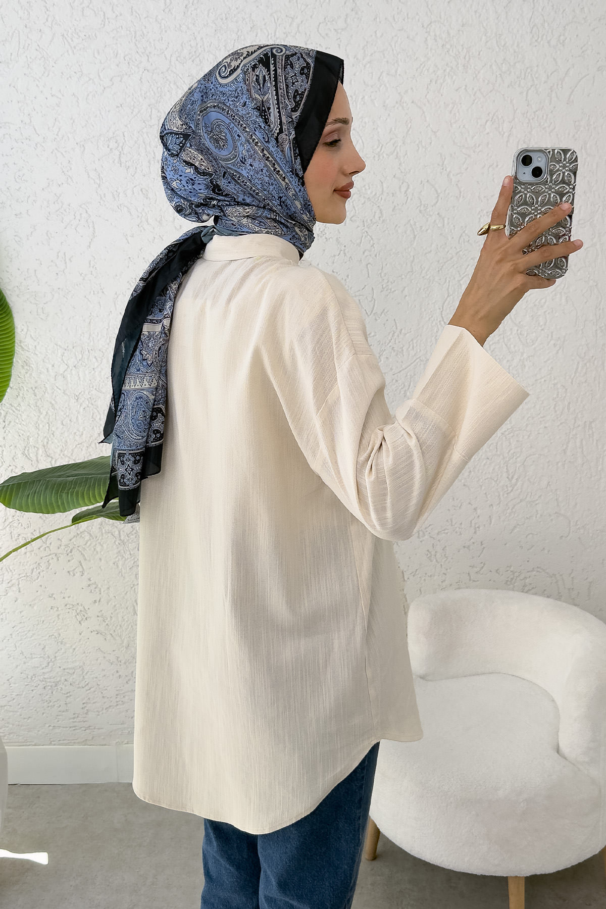 Kimono Kol Cepli Gömlek 2344 - TAŞ RENGİ |  