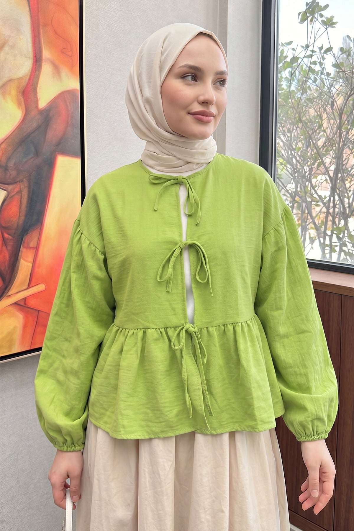 Etek Üstü Kısa Kimono 2347 - FISTIK YEŞİLİ |  