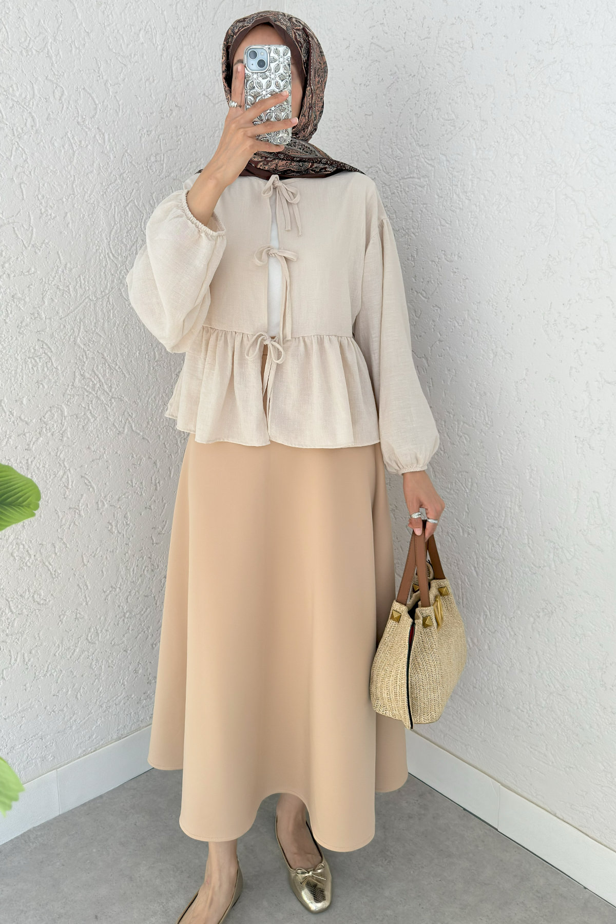 Etek Üstü Kısa Kimono 2347 - BEJ |  