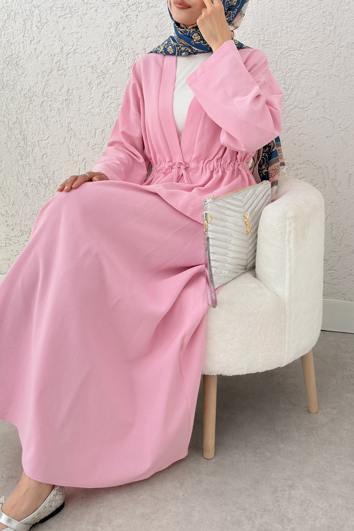 Bel Büzgülü Kimono Etek Takım 2354 - PEMBE |  