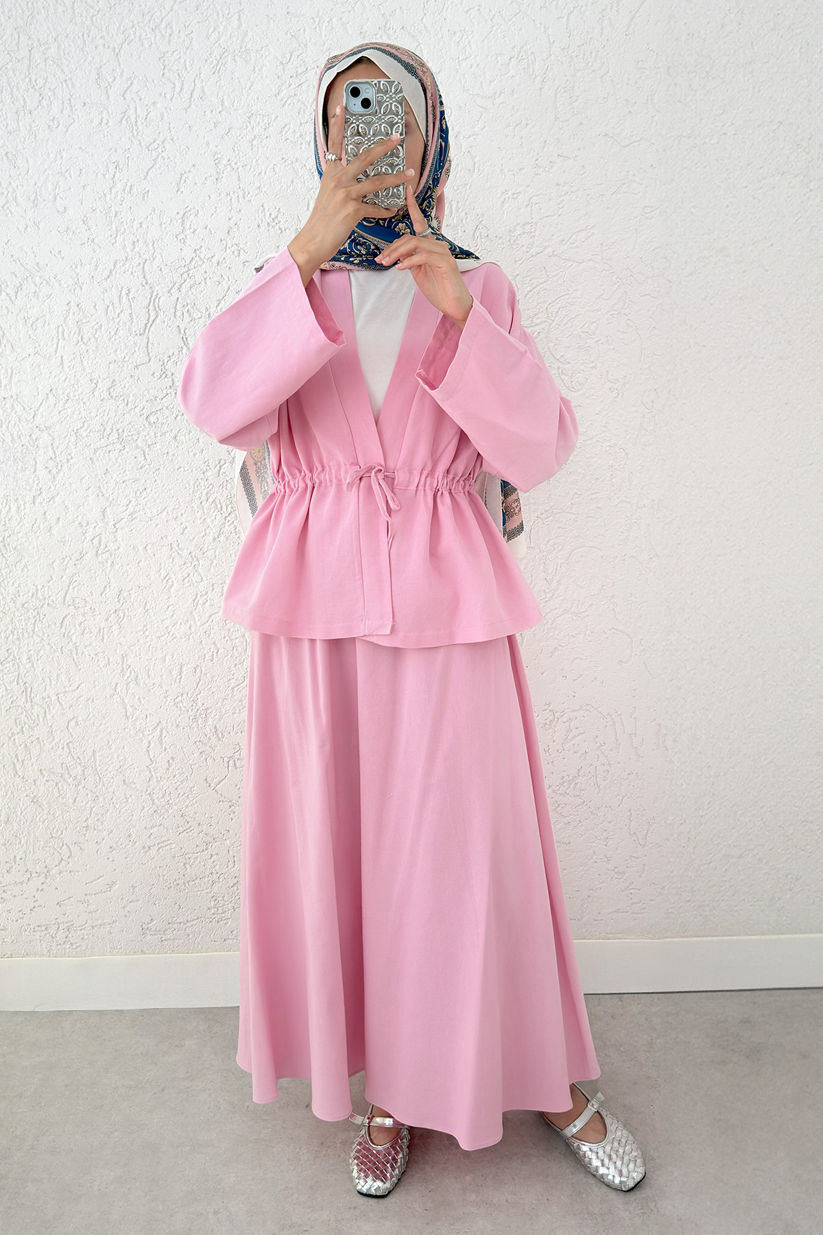 Bel Büzgülü Kimono Etek Takım 2354 - PEMBE |  