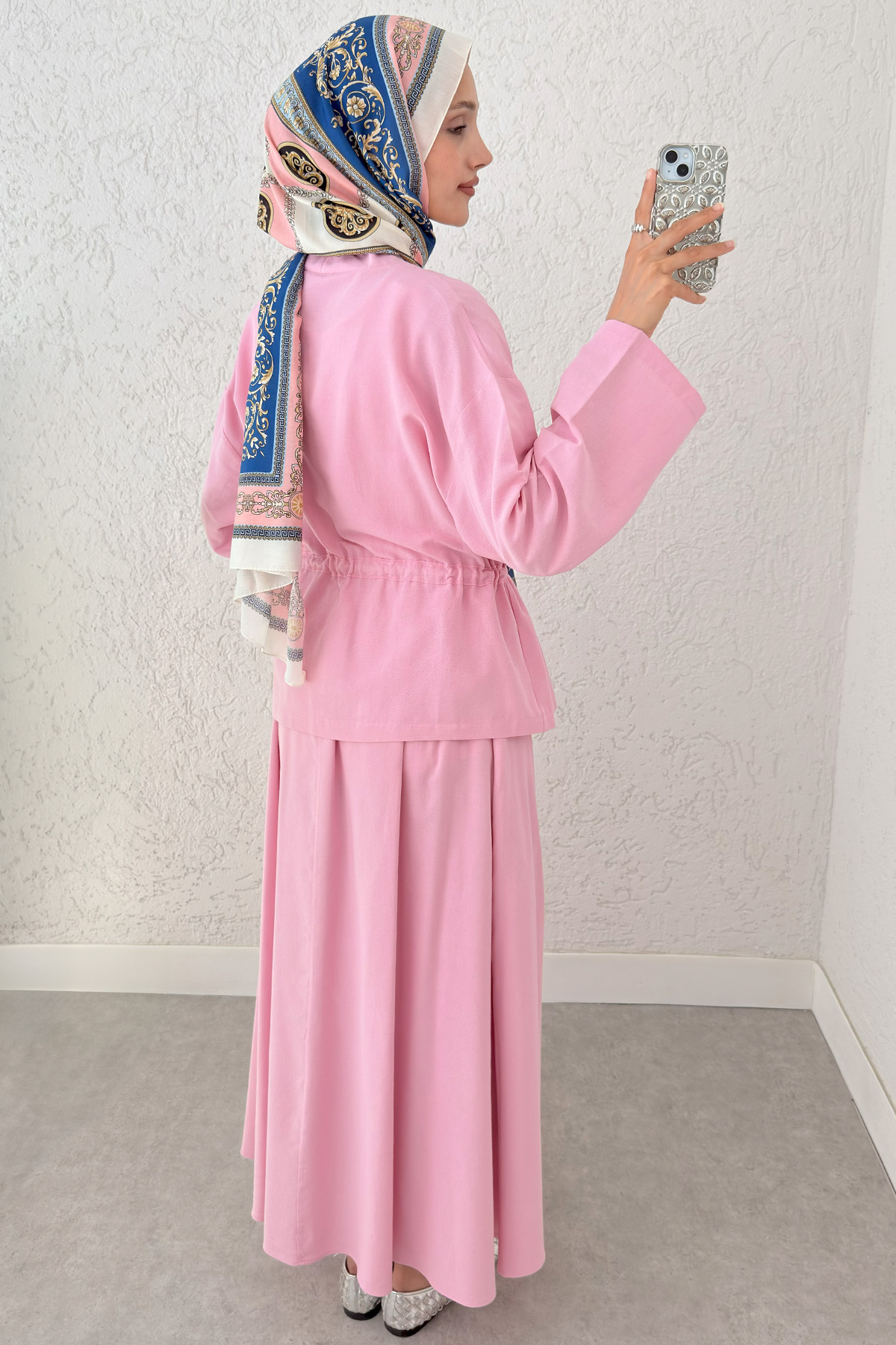 Bel Büzgülü Kimono Etek Takım 2354 - PEMBE |  