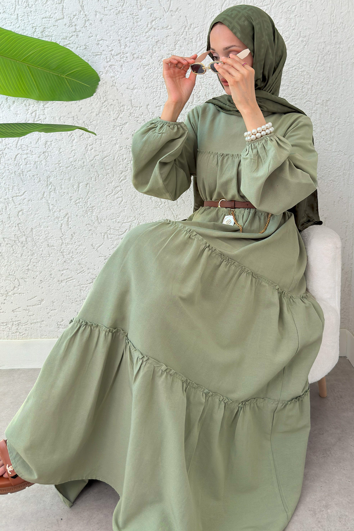 Kat Kat Detaylı Elbise 2355 - HAKİ |  