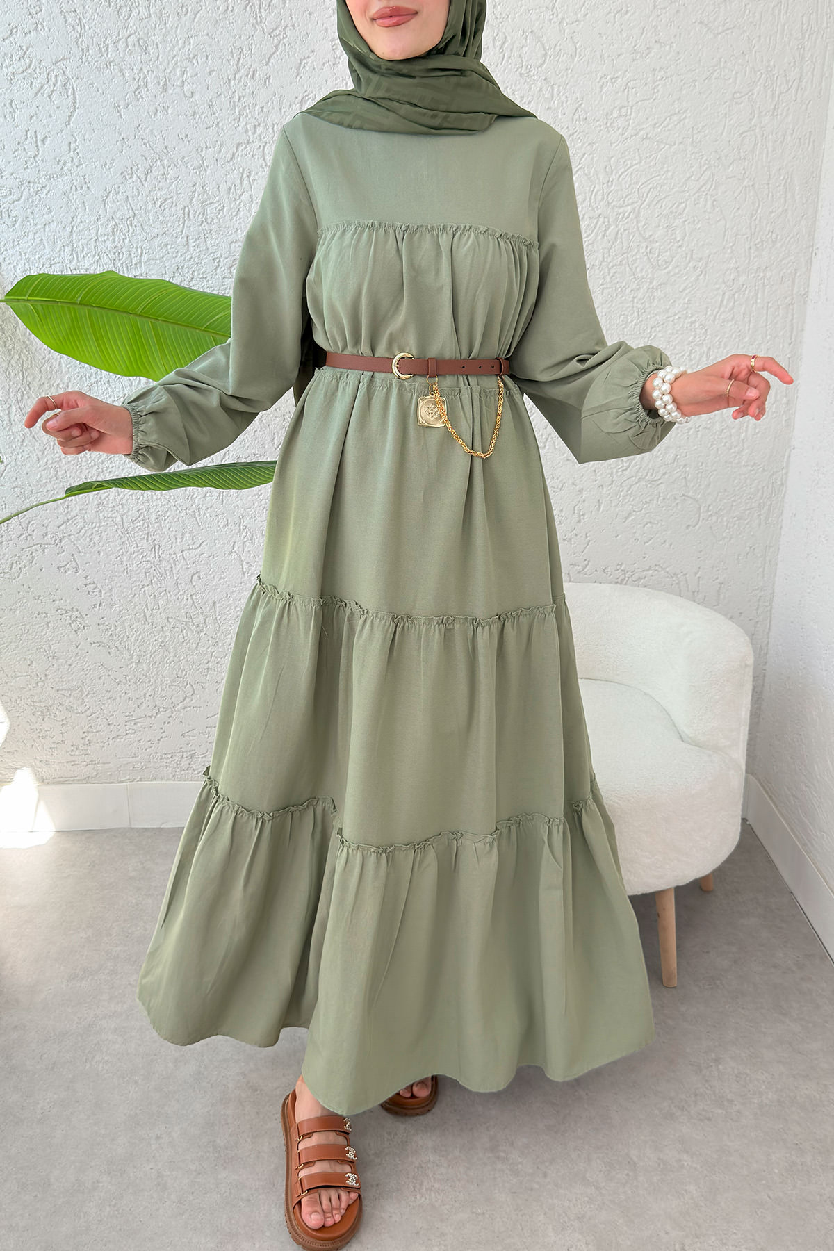 Kat Kat Detaylı Elbise 2355 - HAKİ |  