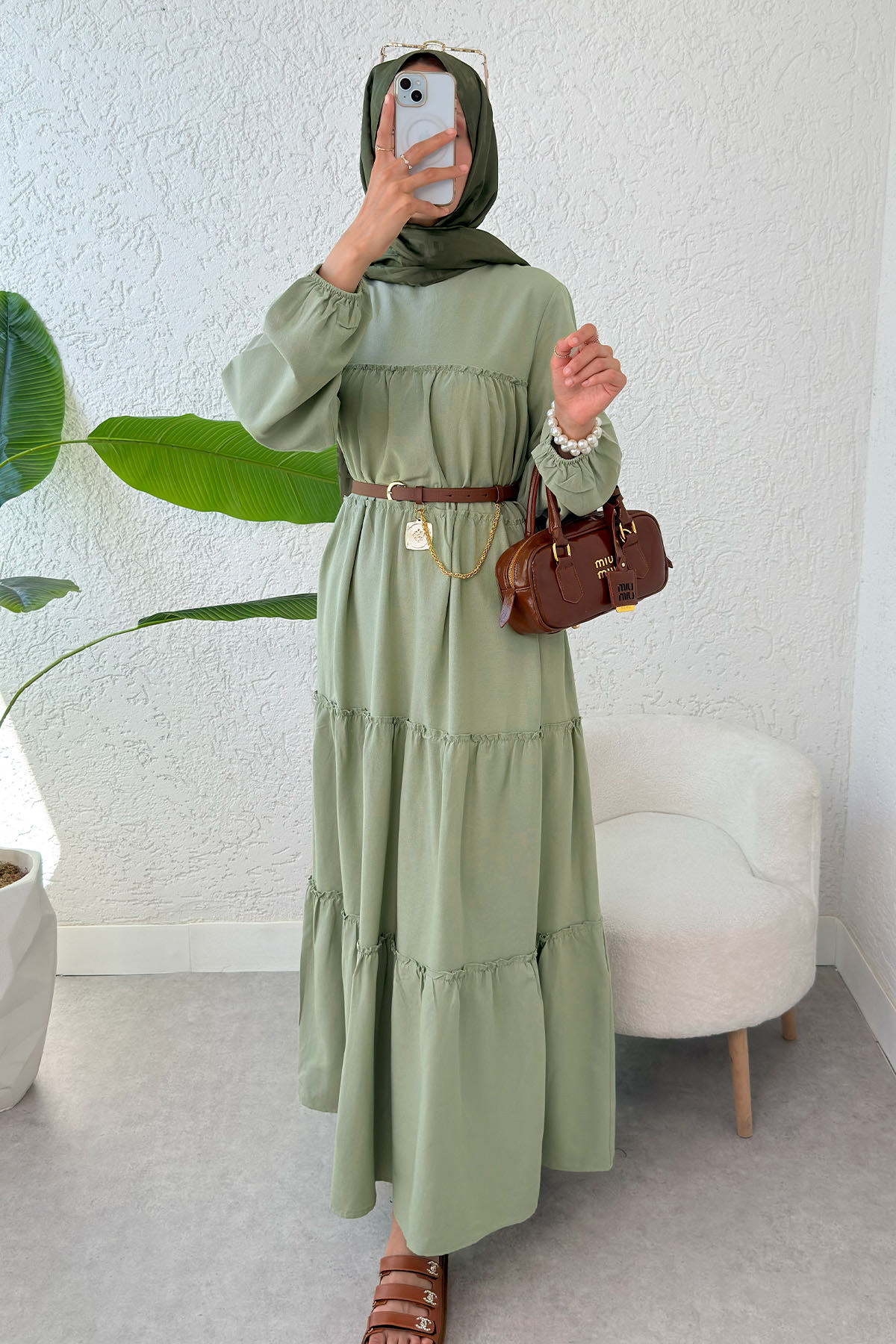 Kat Kat Detaylı Elbise 2355 - HAKİ |  