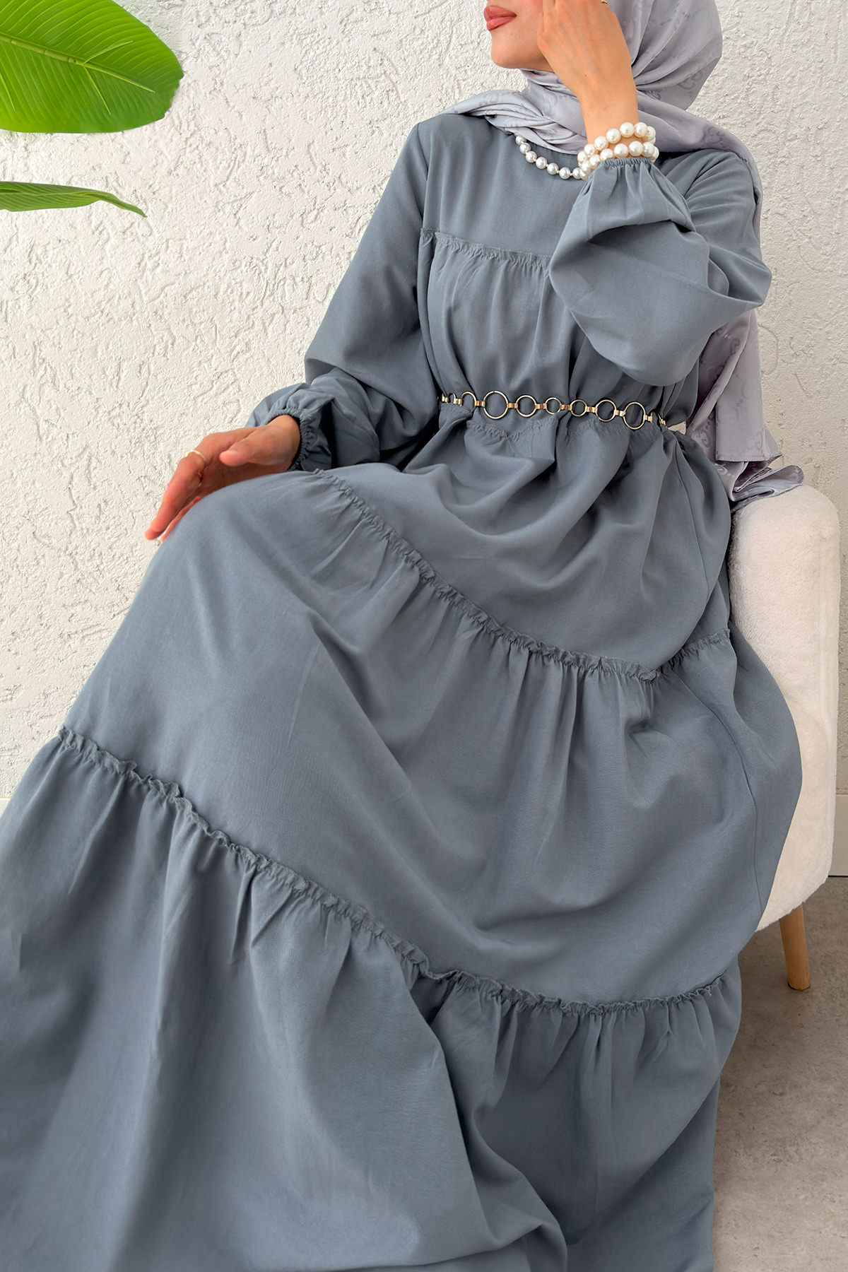 Kat Kat Detaylı Elbise 2355 - GRİ |  