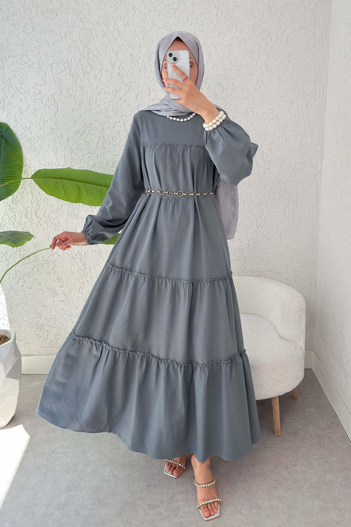 Kat Kat Detaylı Elbise 2355 - GRİ |  