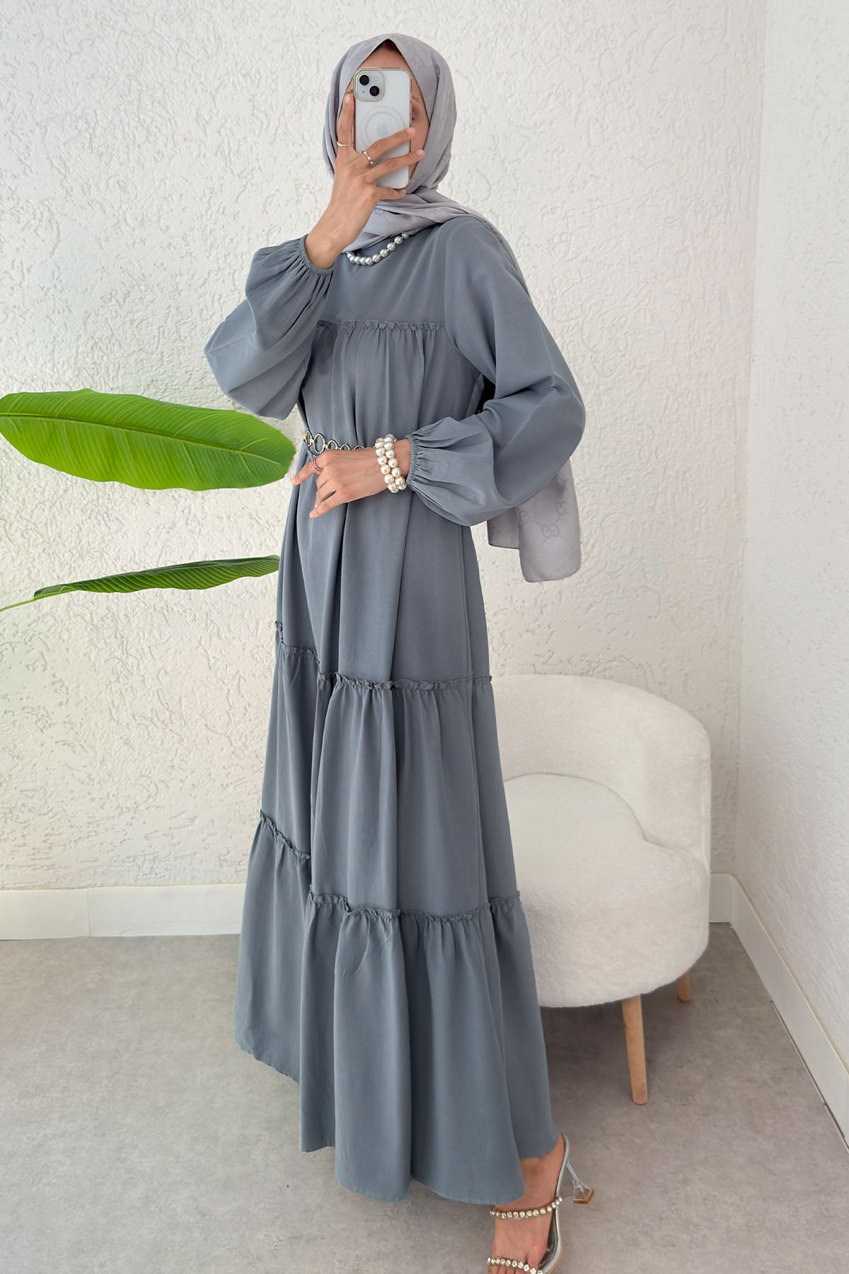 Kat Kat Detaylı Elbise 2355 - GRİ |  