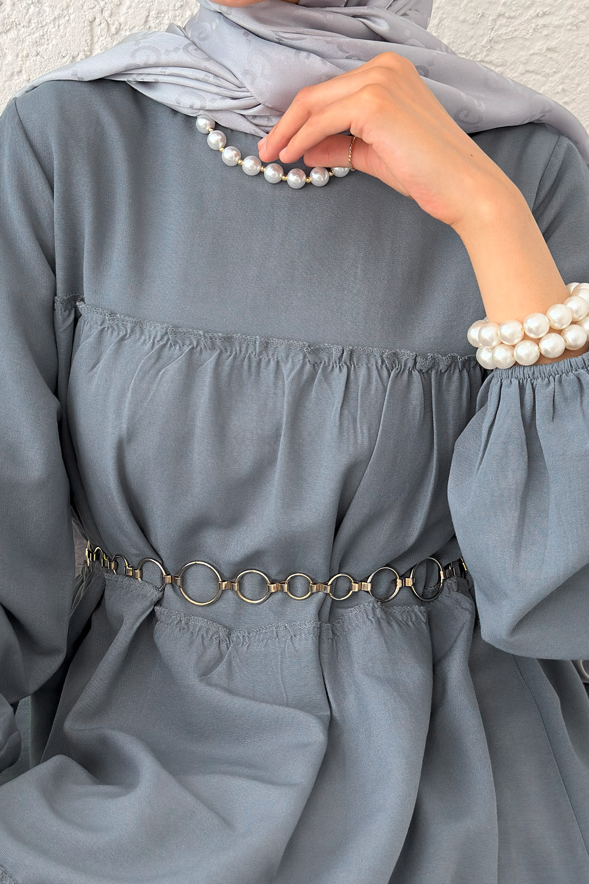 Kat Kat Detaylı Elbise 2355 - GRİ |  